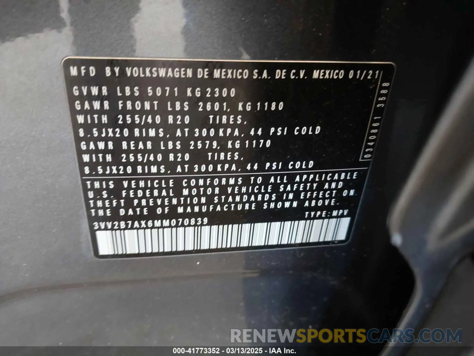 9 fotografías del automóvil dañado 3VV2B7AX6MM070839 VOLKSWAGEN TIGUAN 2021