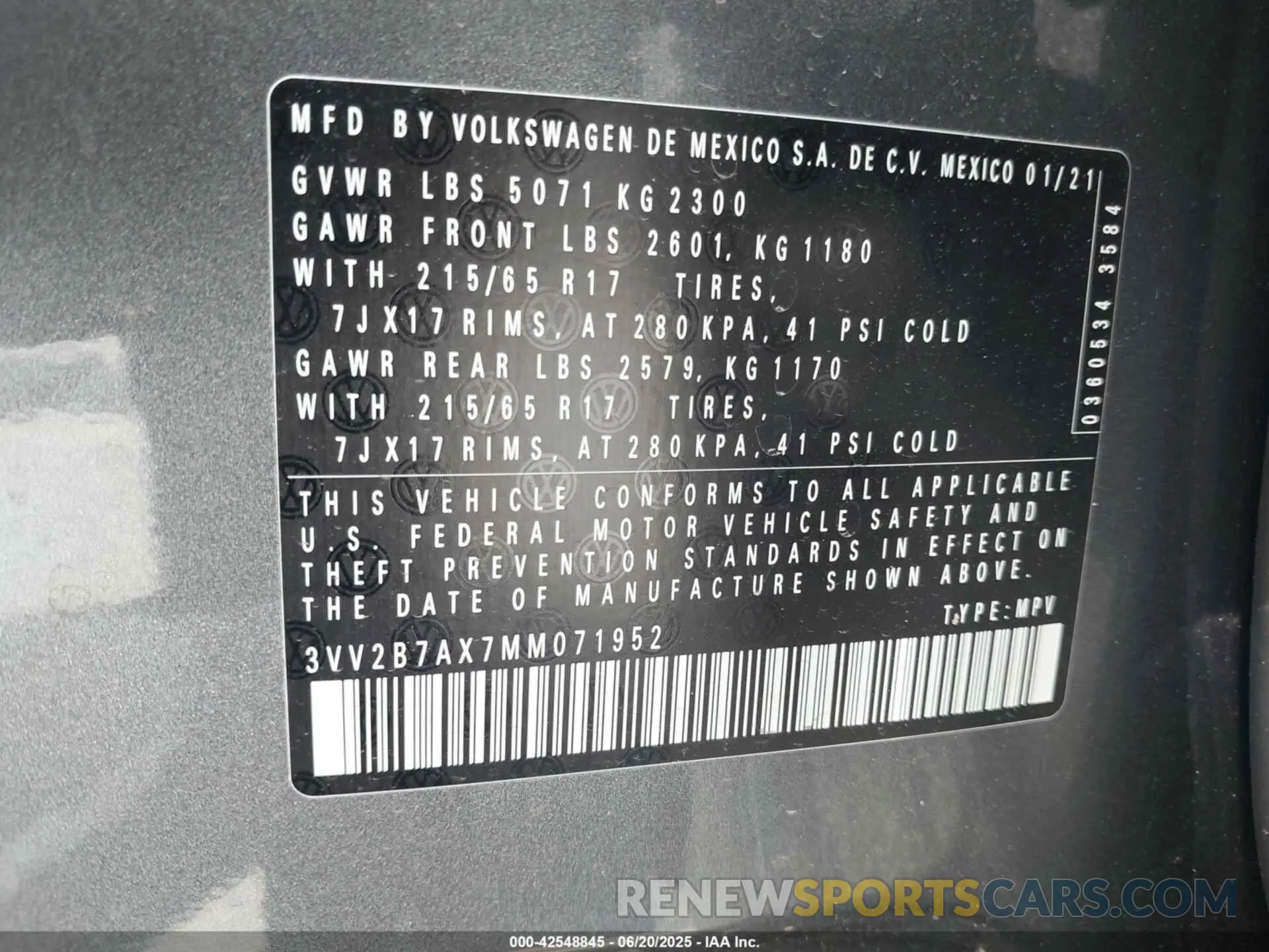 9 fotografías del automóvil dañado 3VV2B7AX7MM071952 VOLKSWAGEN TIGUAN 2021