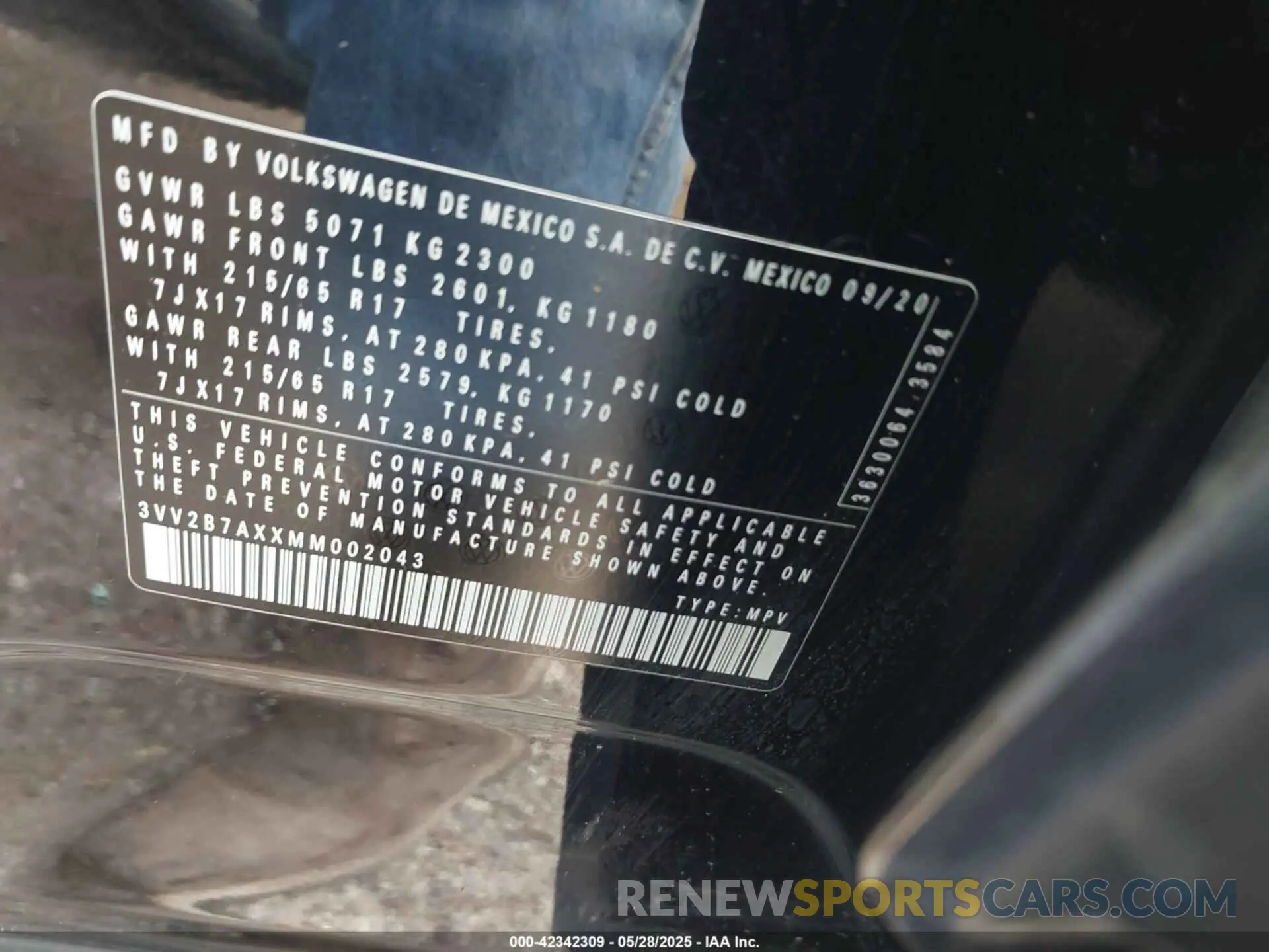 9 fotografías del automóvil dañado 3VV2B7AXXMM002043 VOLKSWAGEN TIGUAN 2021