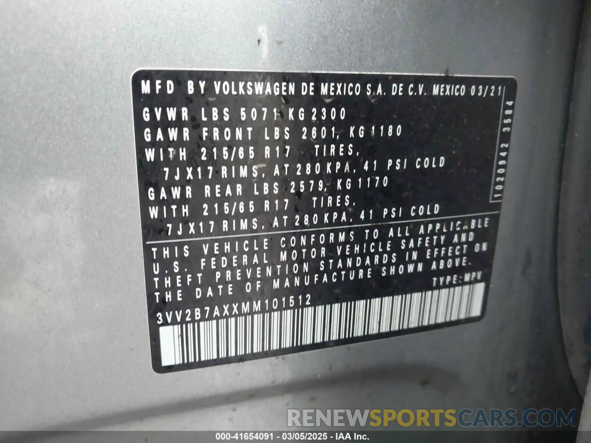 9 fotografías del automóvil dañado 3VV2B7AXXMM101512 VOLKSWAGEN TIGUAN 2021