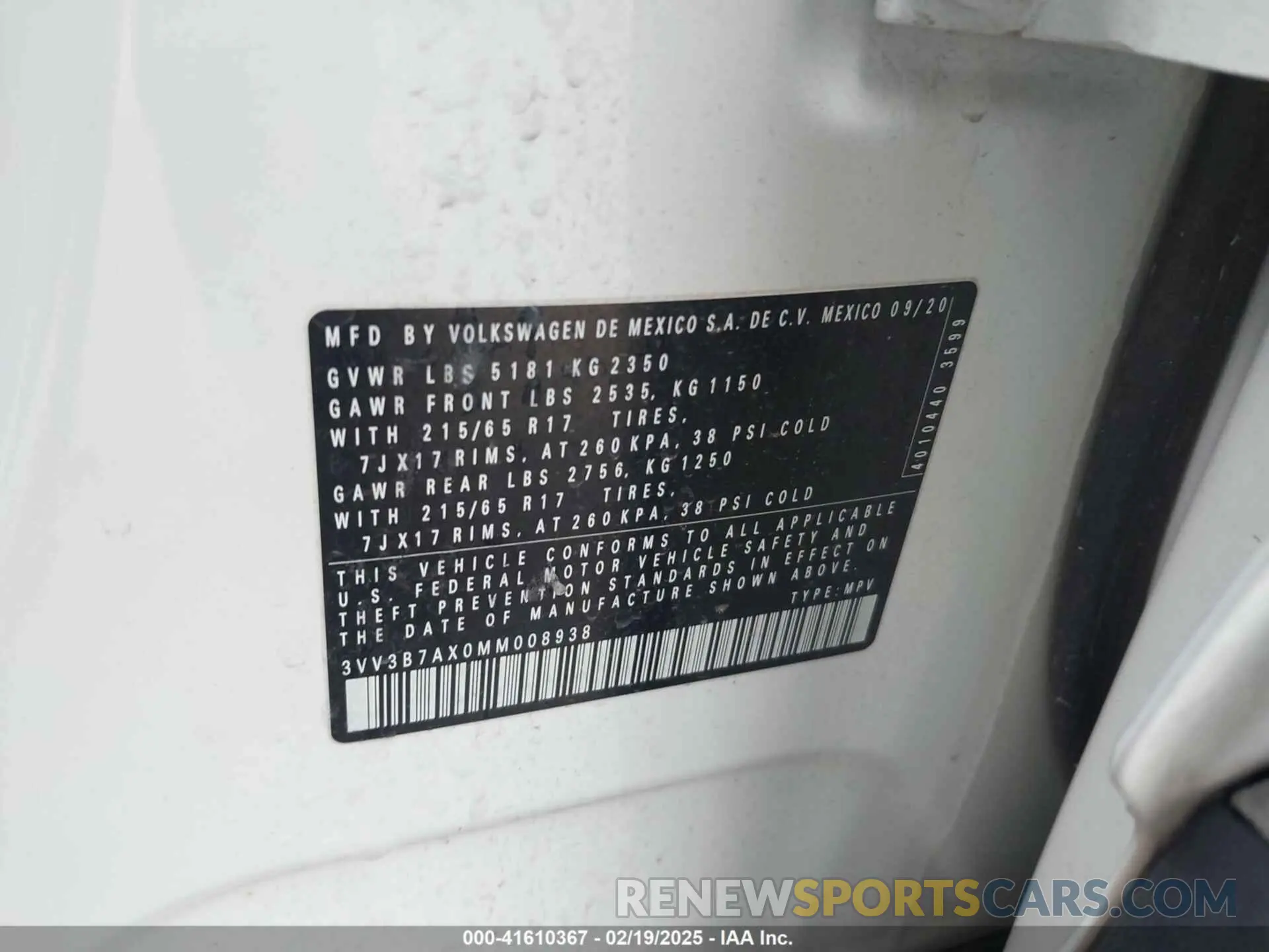 9 fotografías del automóvil dañado 3VV3B7AX0MM008938 VOLKSWAGEN TIGUAN 2021