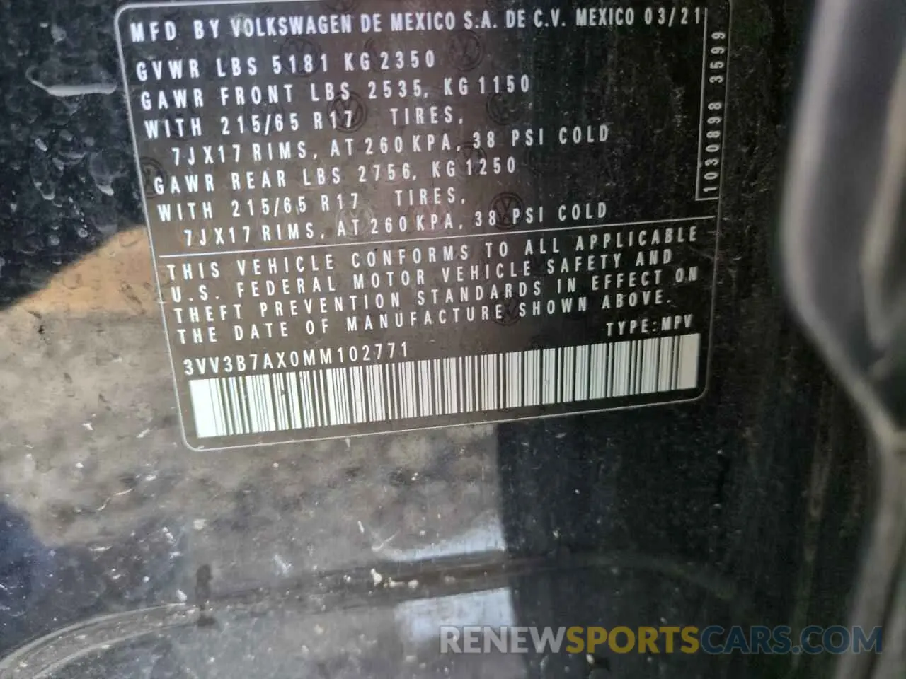 12 fotografías del automóvil dañado 3VV3B7AX0MM102771 VOLKSWAGEN TIGUAN 2021