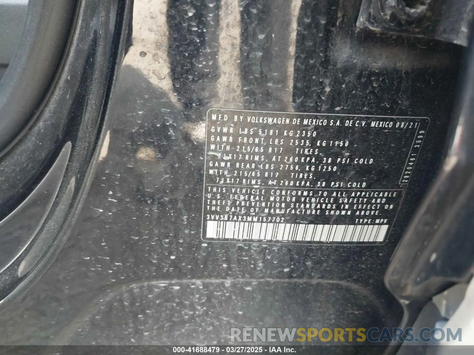 9 fotografías del automóvil dañado 3VV3B7AX3MM157702 VOLKSWAGEN TIGUAN 2021