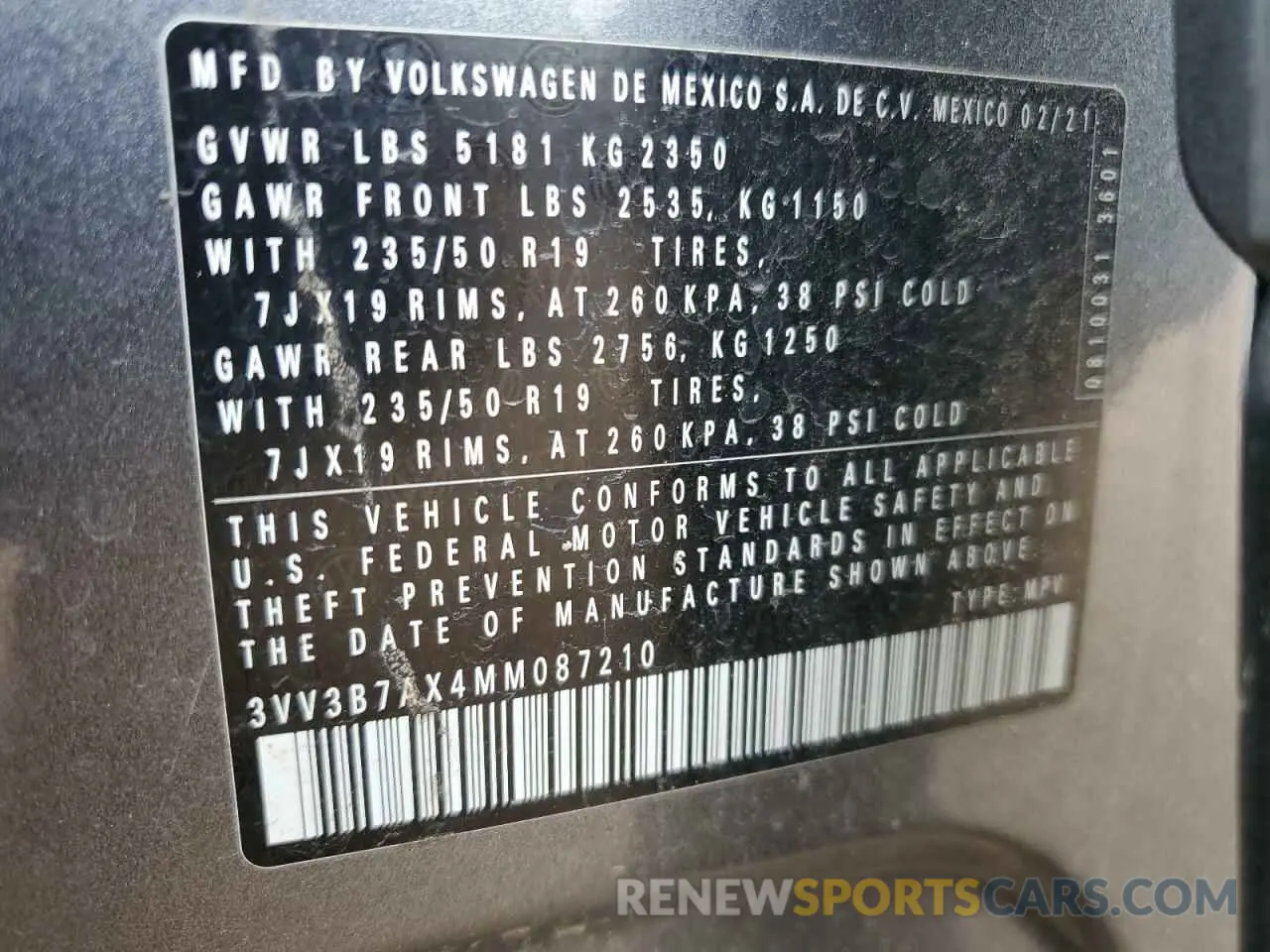 14 fotografías del automóvil dañado 3VV3B7AX4MM087210 VOLKSWAGEN TIGUAN 2021