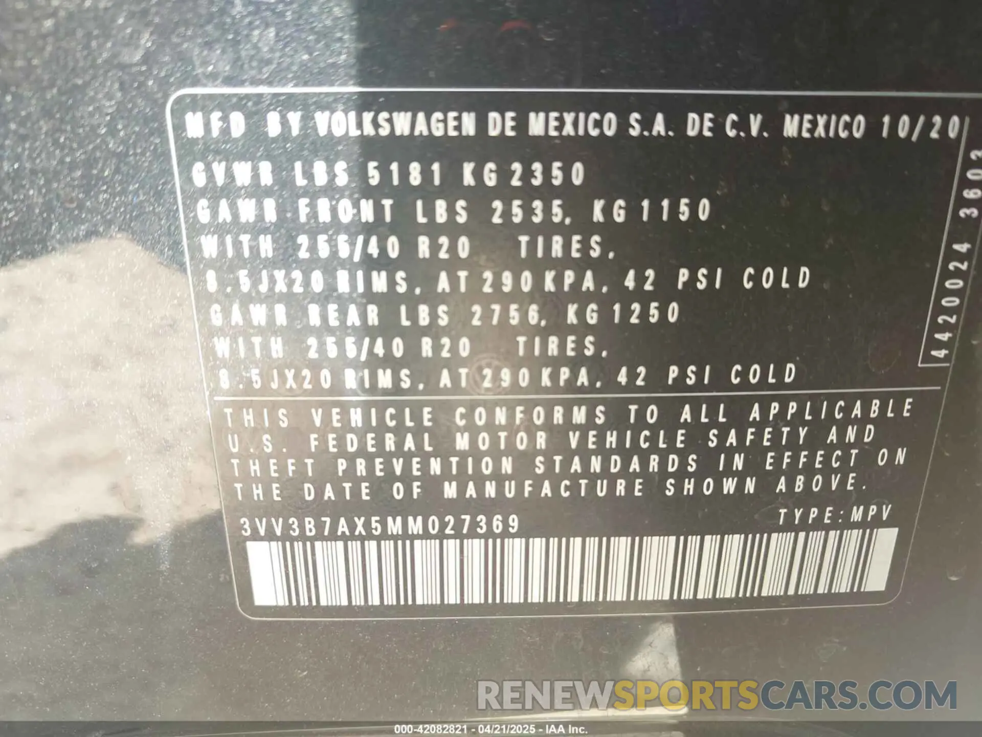 9 fotografías del automóvil dañado 3VV3B7AX5MM027369 VOLKSWAGEN TIGUAN 2021