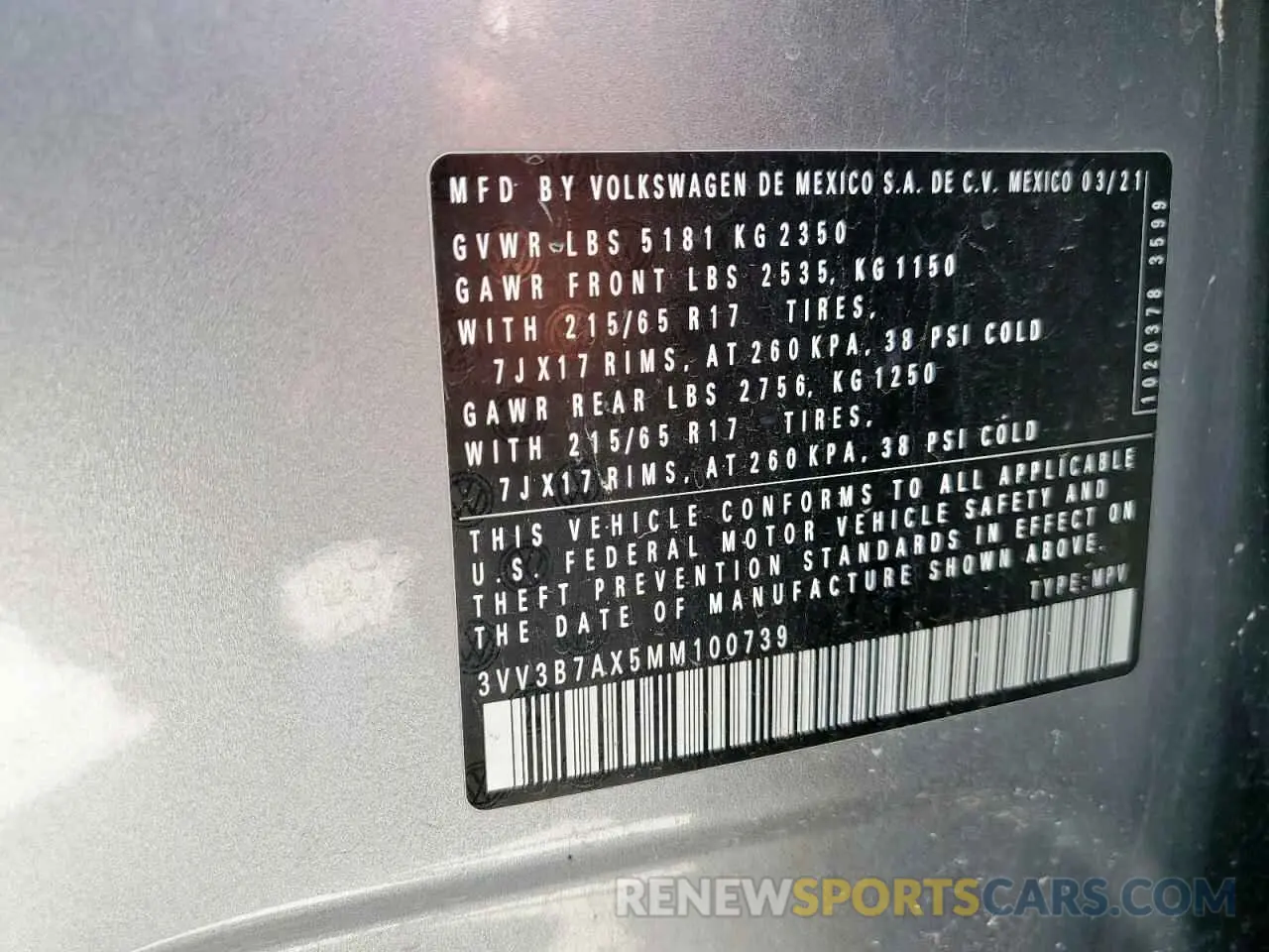 13 fotografías del automóvil dañado 3VV3B7AX5MM100739 VOLKSWAGEN TIGUAN 2021