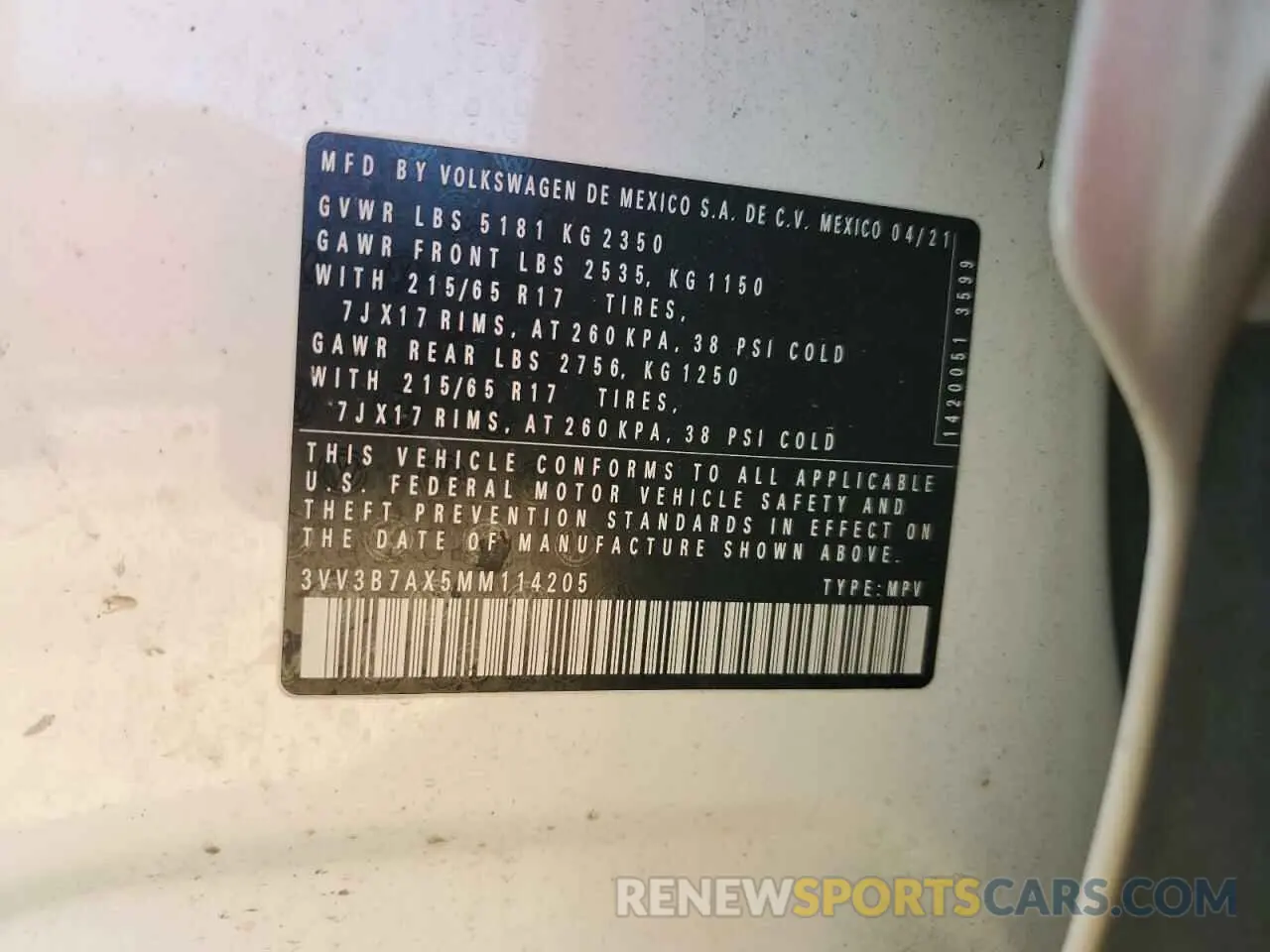13 fotografías del automóvil dañado 3VV3B7AX5MM114205 VOLKSWAGEN TIGUAN 2021