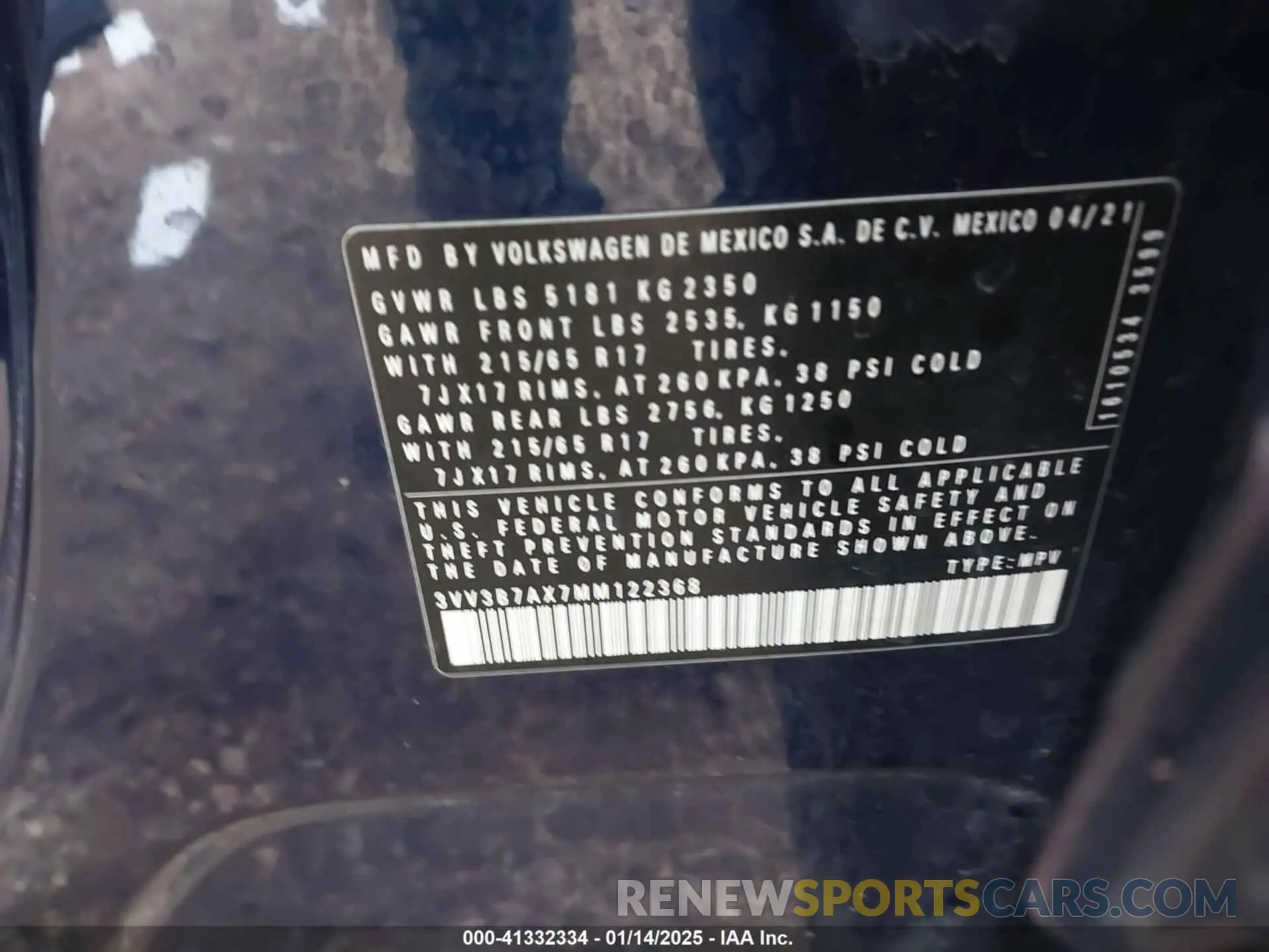 9 fotografías del automóvil dañado 3VV3B7AX7MM122368 VOLKSWAGEN TIGUAN 2021
