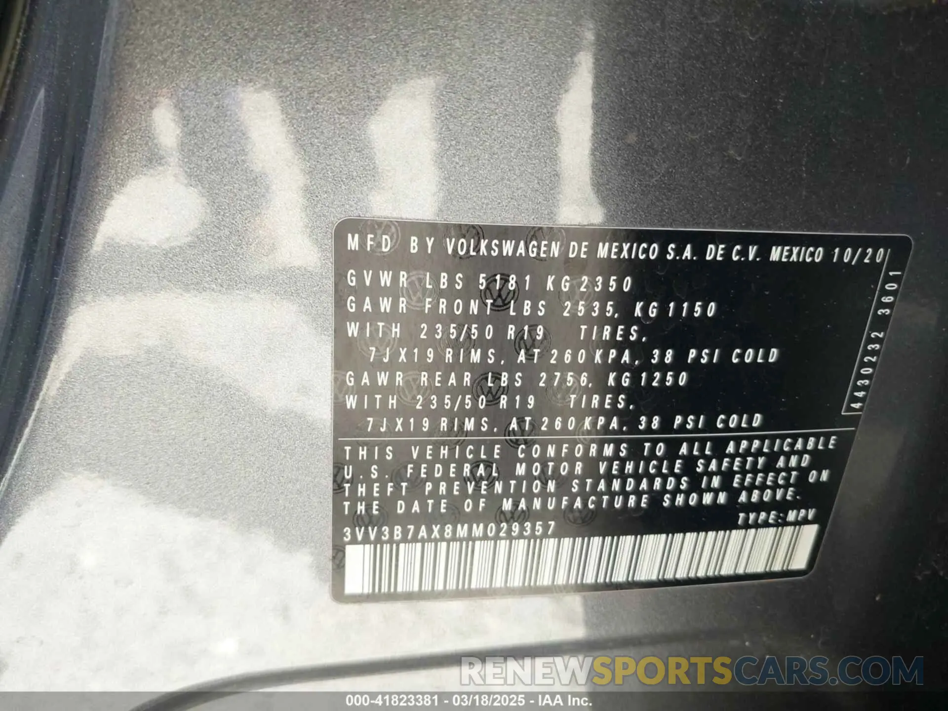 9 fotografías del automóvil dañado 3VV3B7AX8MM029357 VOLKSWAGEN TIGUAN 2021