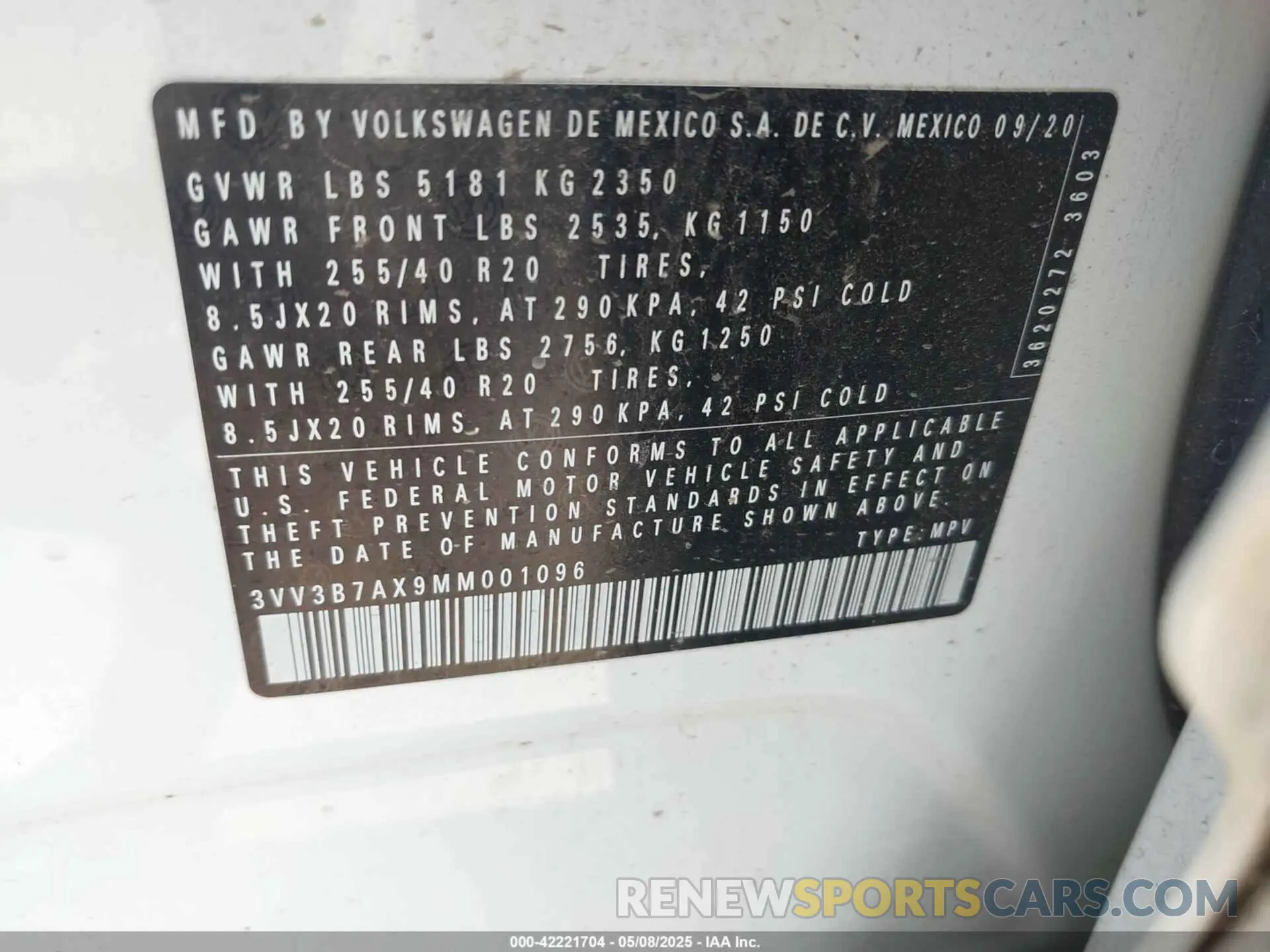 9 fotografías del automóvil dañado 3VV3B7AX9MM001096 VOLKSWAGEN TIGUAN 2021