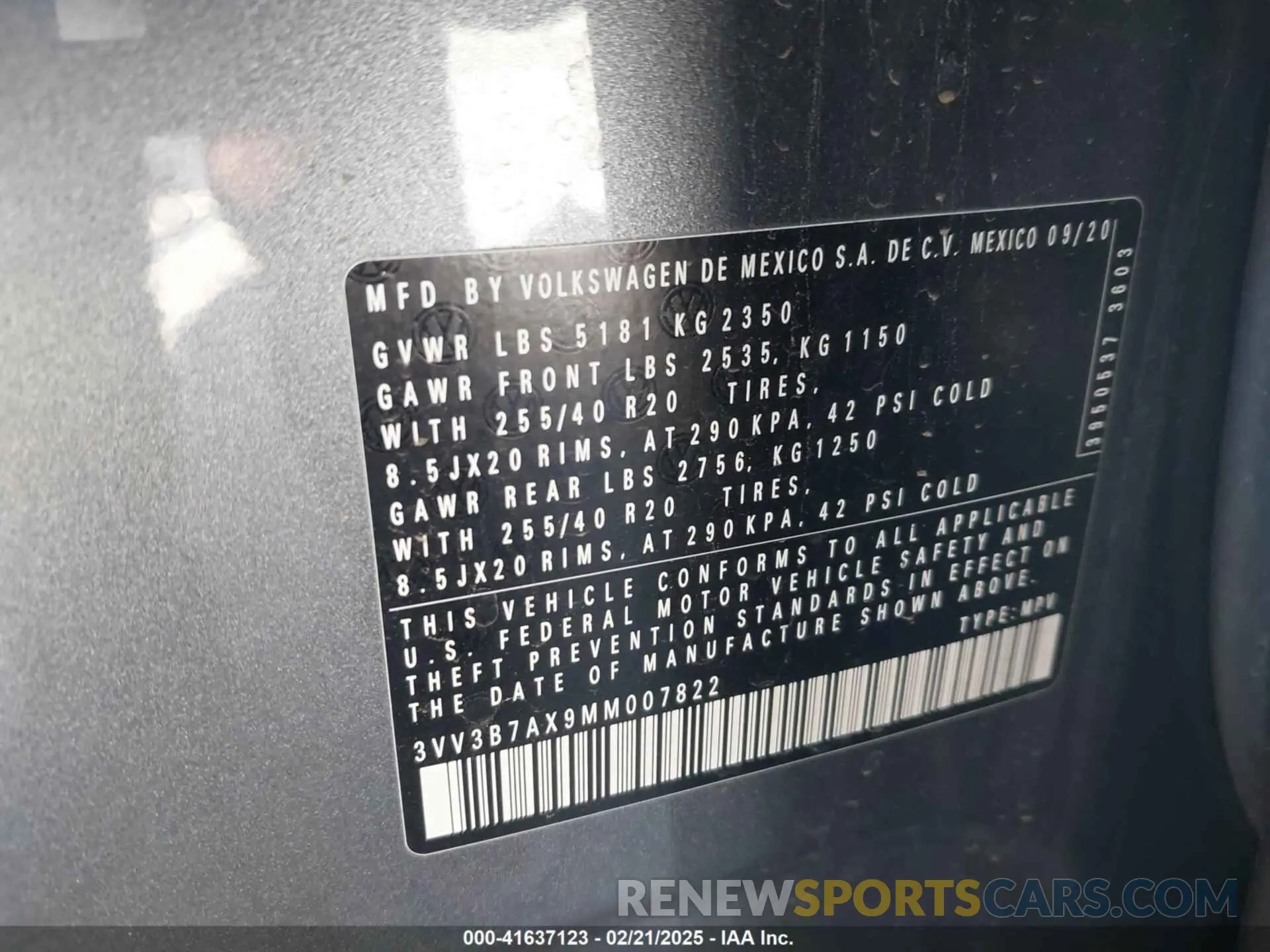 9 fotografías del automóvil dañado 3VV3B7AX9MM007822 VOLKSWAGEN TIGUAN 2021