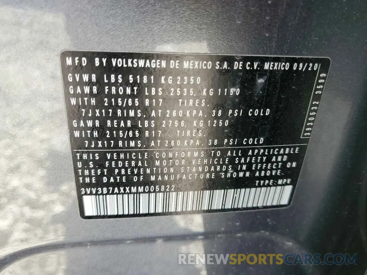 13 fotografías del automóvil dañado 3VV3B7AXXMM005822 VOLKSWAGEN TIGUAN 2021