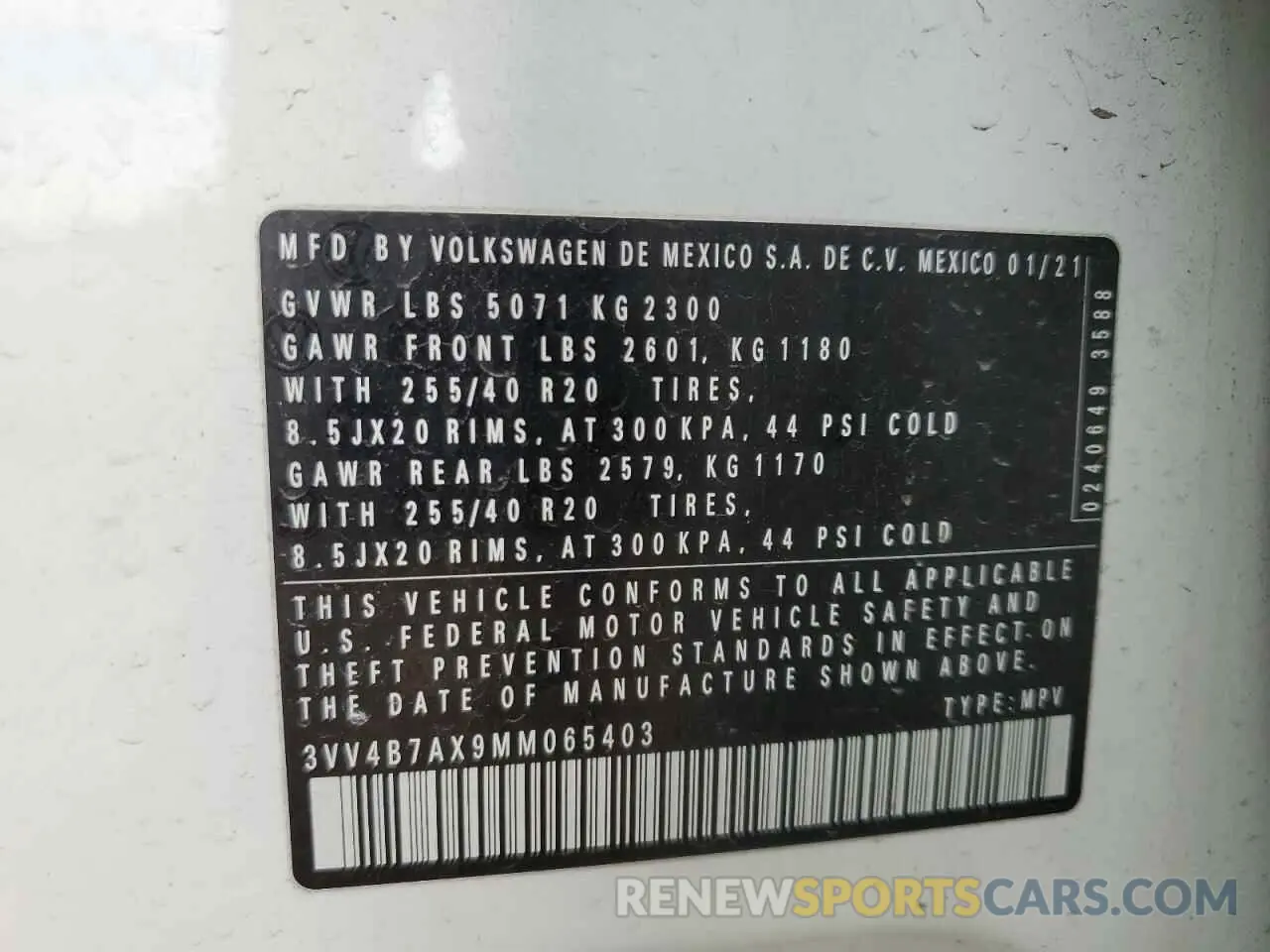 13 fotografías del automóvil dañado 3VV4B7AX9MM065403 VOLKSWAGEN TIGUAN 2021
