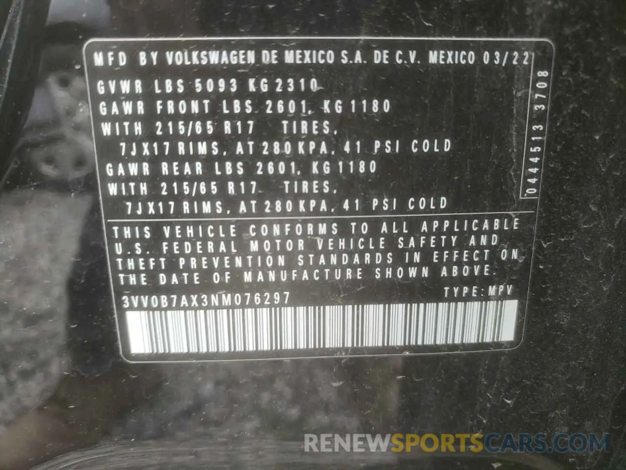 14 fotografías del automóvil dañado 3VV0B7AX3NM076297 VOLKSWAGEN TIGUAN 2022