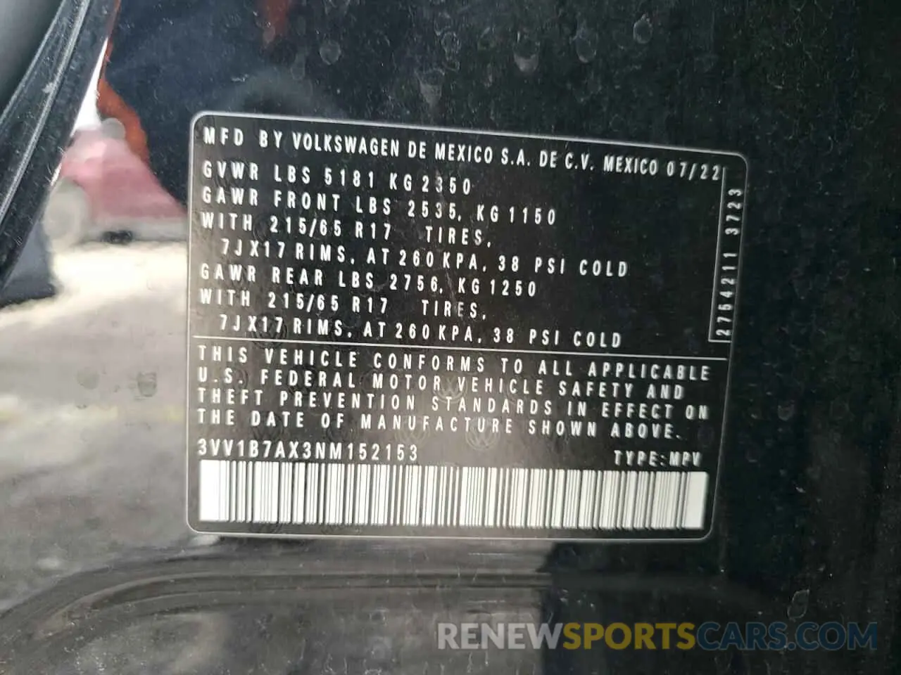 15 fotografías del automóvil dañado 3VV1B7AX3NM152153 VOLKSWAGEN TIGUAN 2022