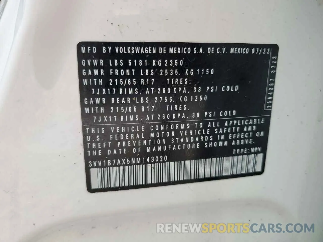 15 fotografías del automóvil dañado 3VV1B7AX5NM143020 VOLKSWAGEN TIGUAN 2022