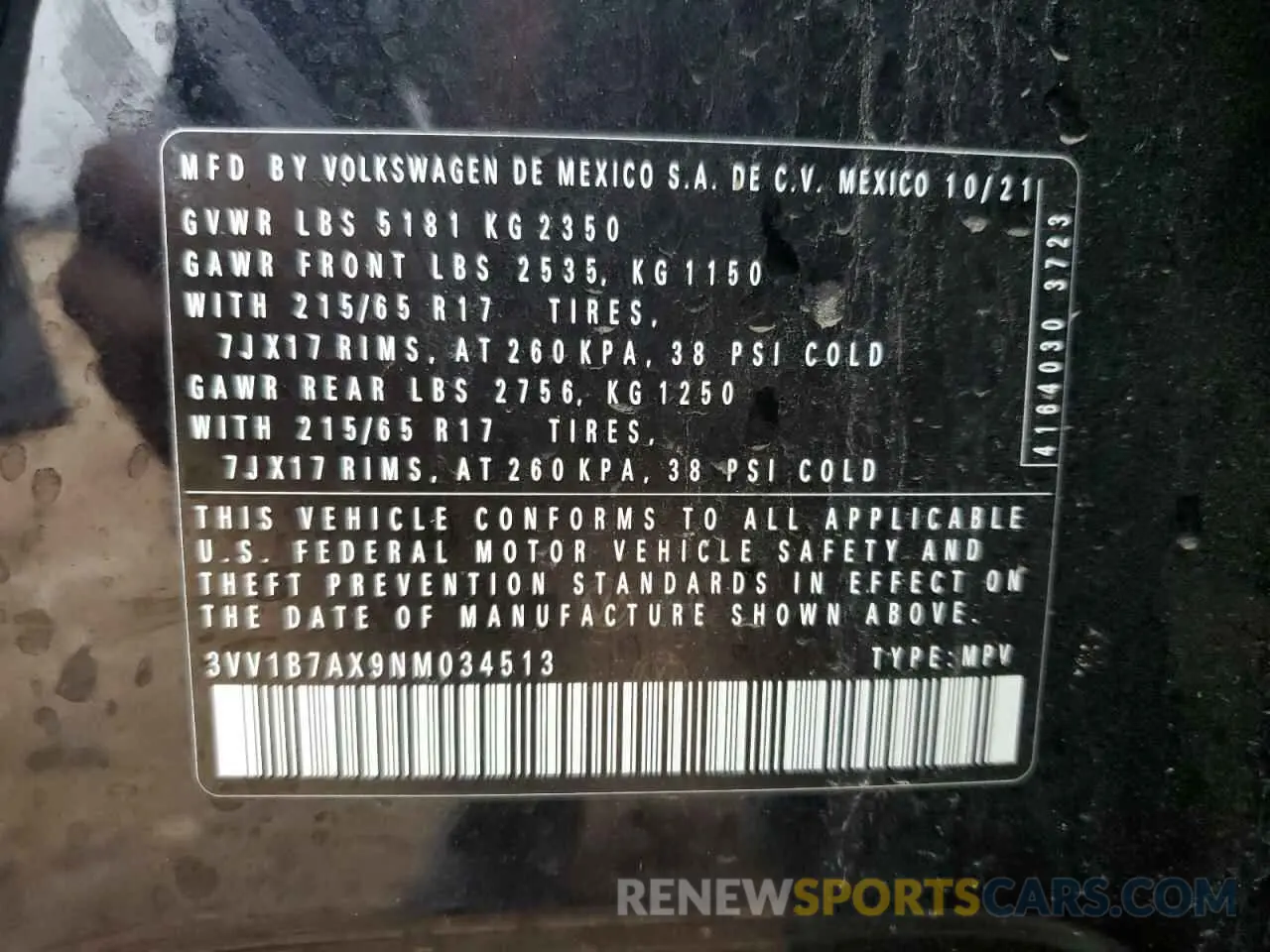 16 fotografías del automóvil dañado 3VV1B7AX9NM034513 VOLKSWAGEN TIGUAN 2022