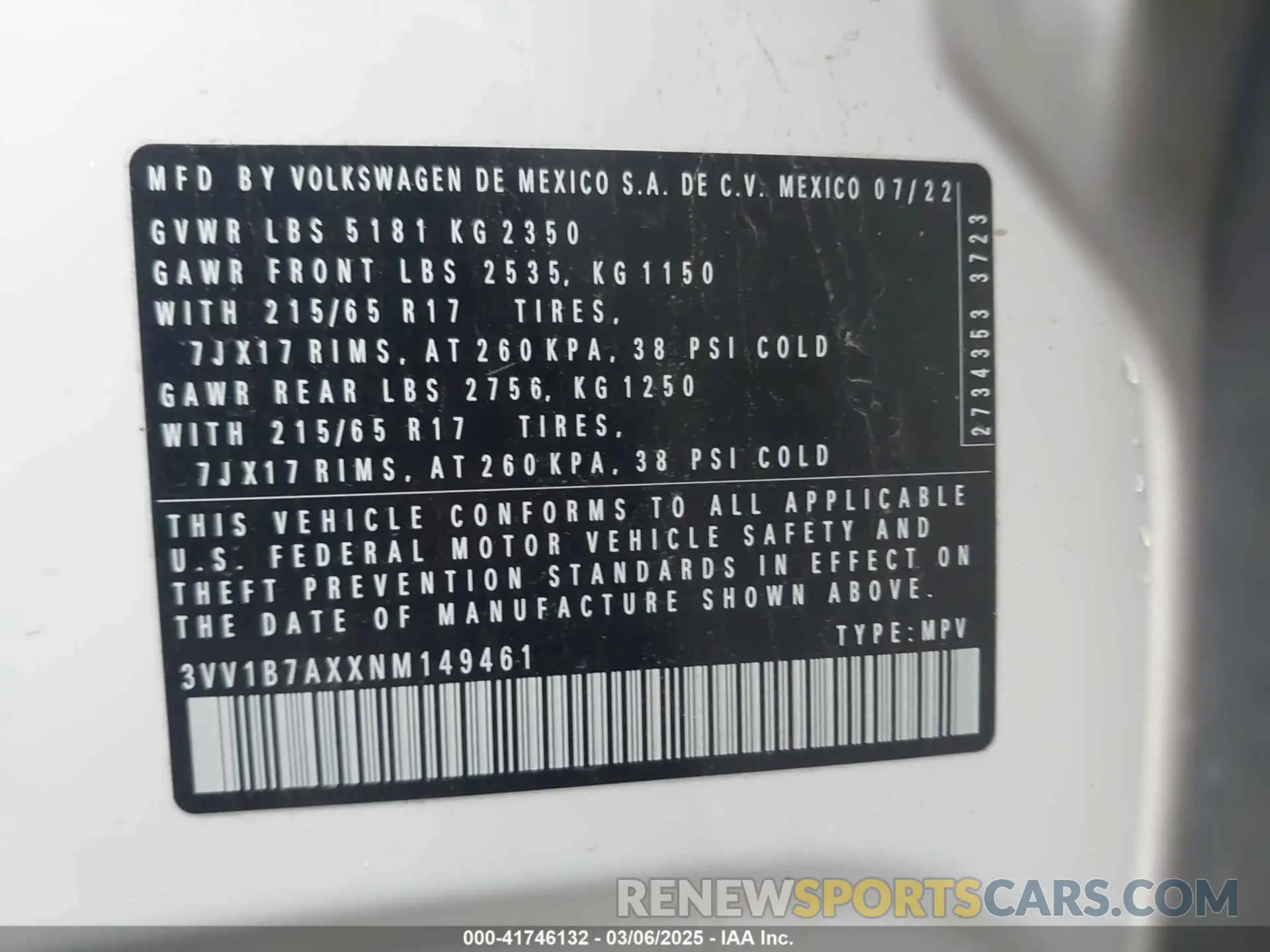 9 fotografías del automóvil dañado 3VV1B7AXXNM149461 VOLKSWAGEN TIGUAN 2022