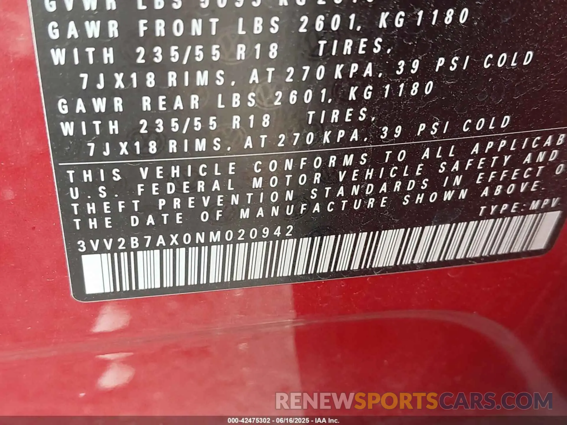 9 fotografías del automóvil dañado 3VV2B7AX0NM020942 VOLKSWAGEN TIGUAN 2022