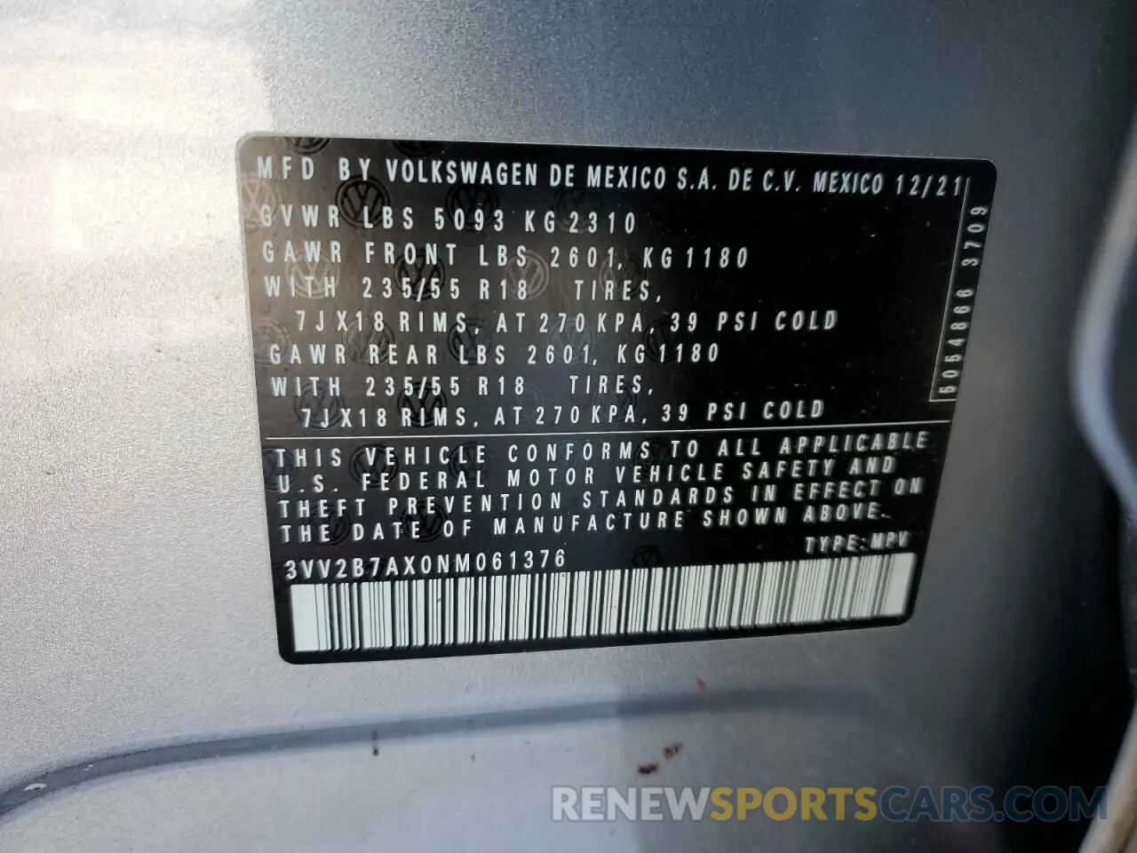 15 fotografías del automóvil dañado 3VV2B7AX0NM061376 VOLKSWAGEN TIGUAN 2022