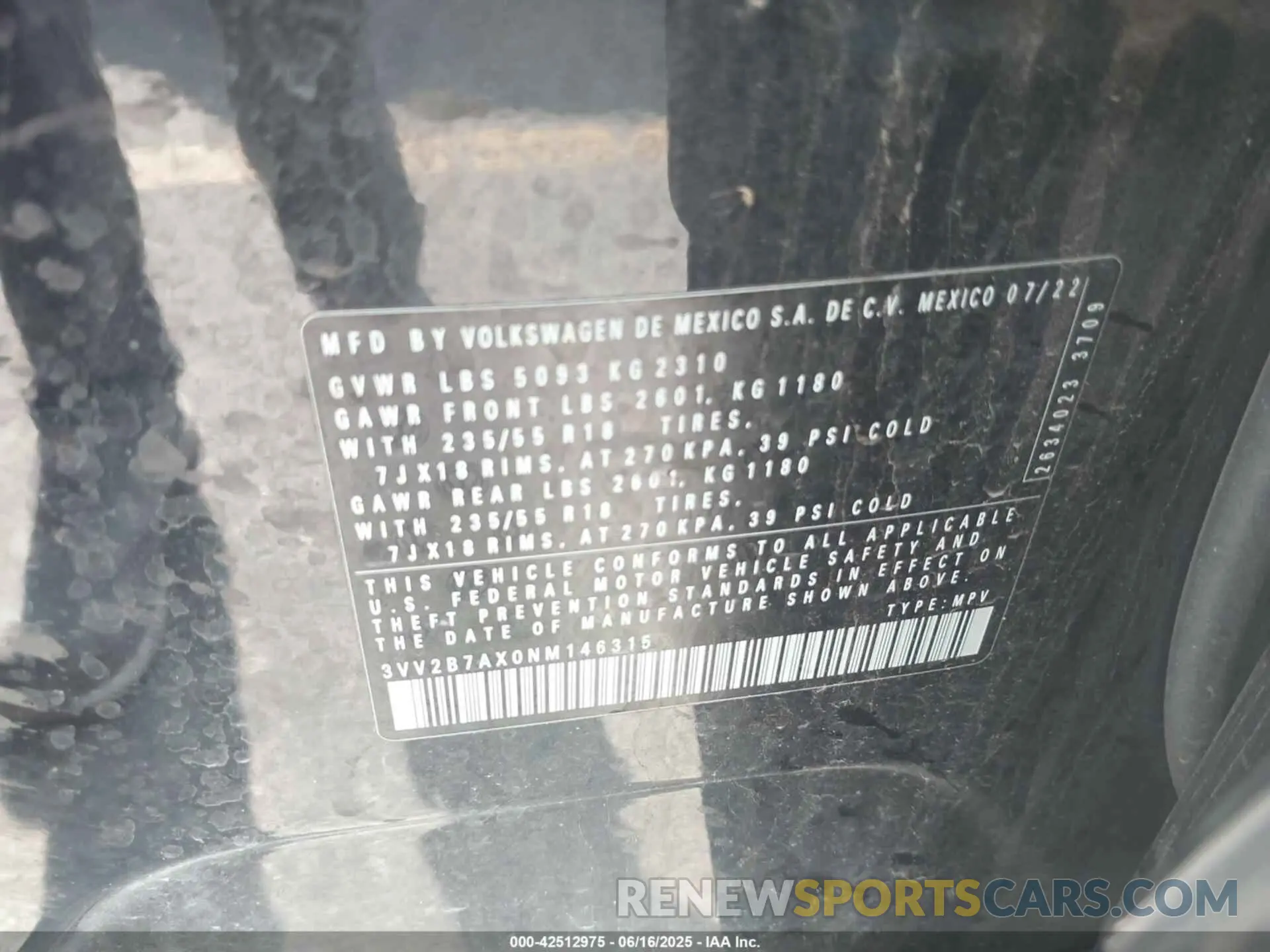 9 fotografías del automóvil dañado 3VV2B7AX0NM146315 VOLKSWAGEN TIGUAN 2022