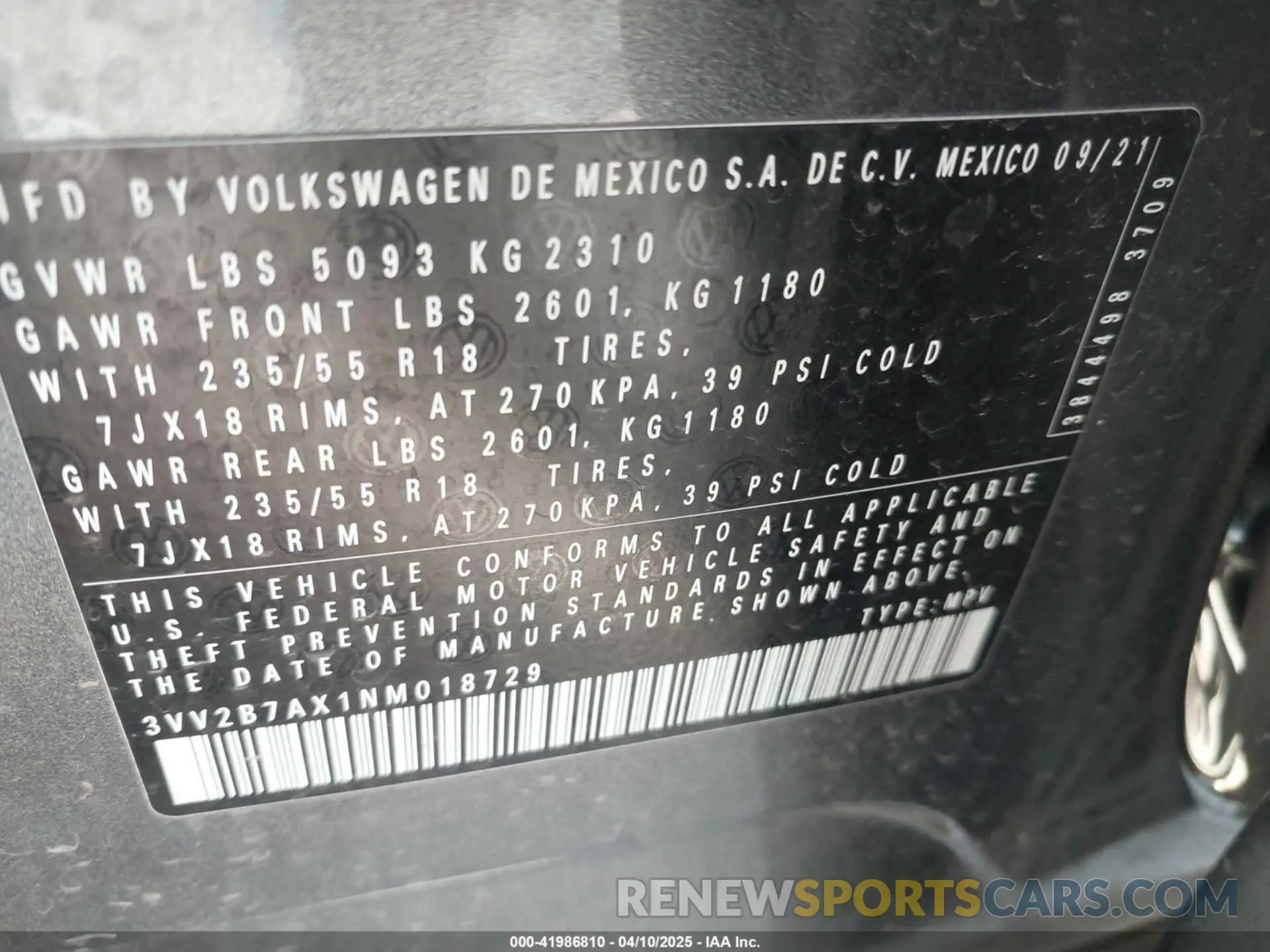9 fotografías del automóvil dañado 3VV2B7AX1NM018729 VOLKSWAGEN TIGUAN 2022