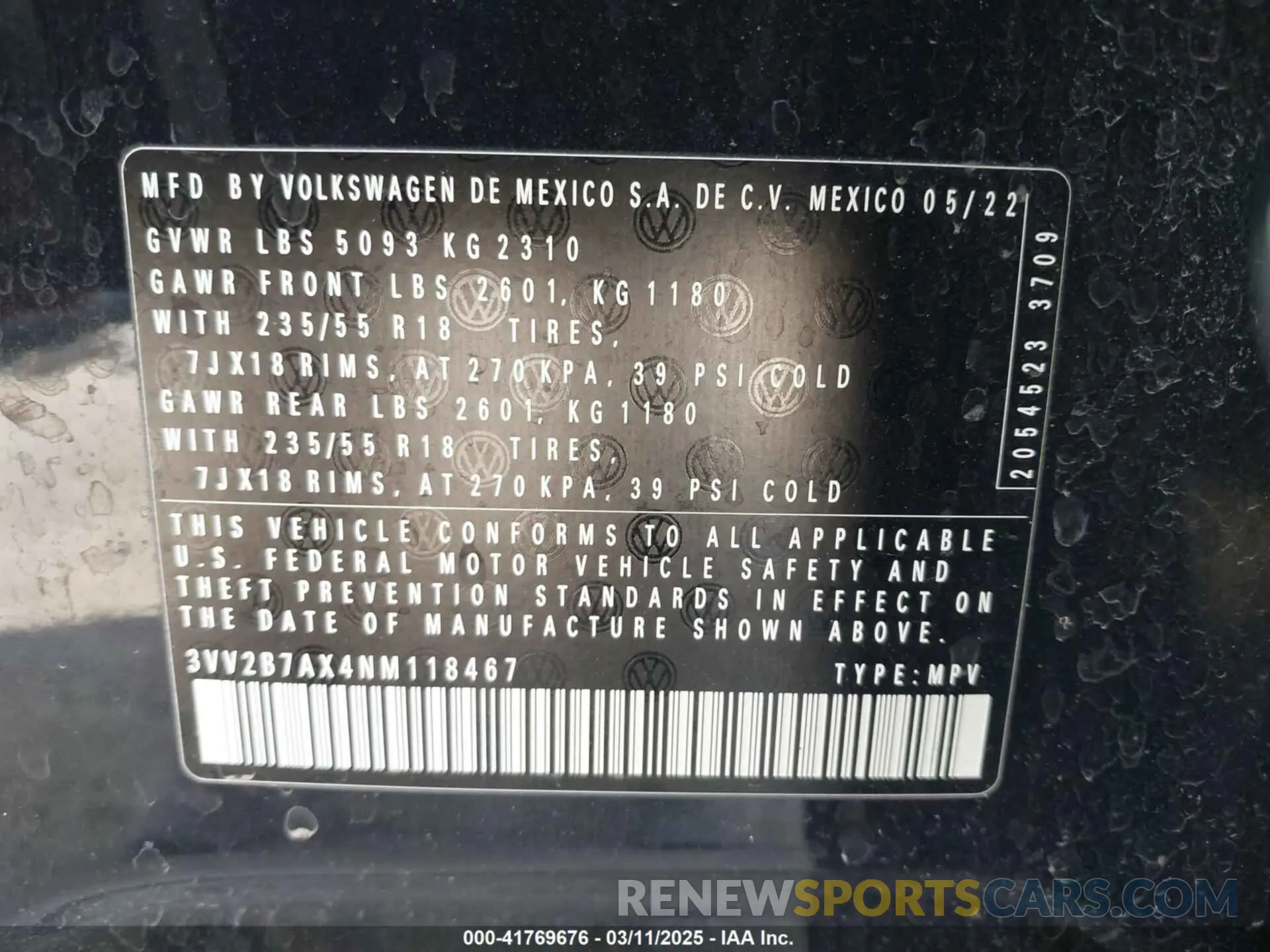 9 fotografías del automóvil dañado 3VV2B7AX4NM118467 VOLKSWAGEN TIGUAN 2022