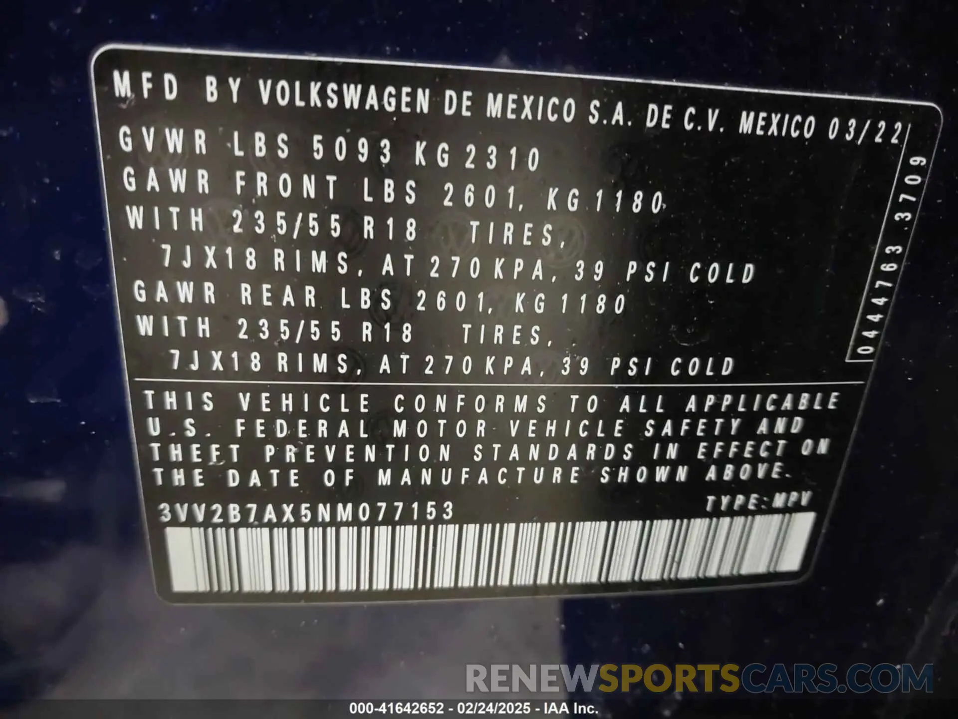 9 fotografías del automóvil dañado 3VV2B7AX5NM077153 VOLKSWAGEN TIGUAN 2022