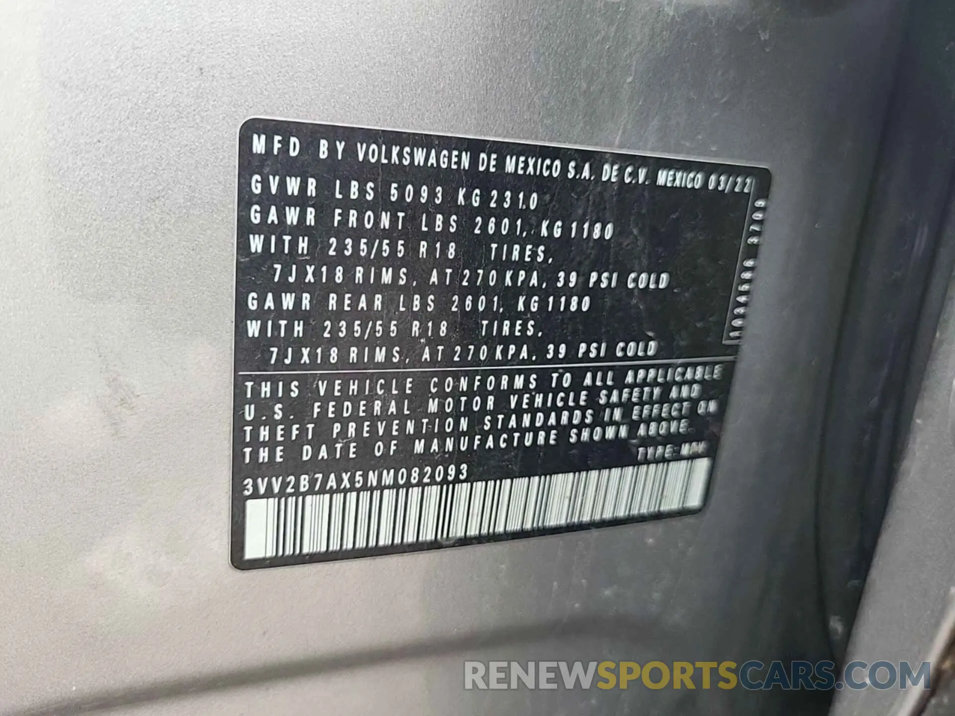 10 fotografías del automóvil dañado 3VV2B7AX5NM082093 VOLKSWAGEN TIGUAN 2022