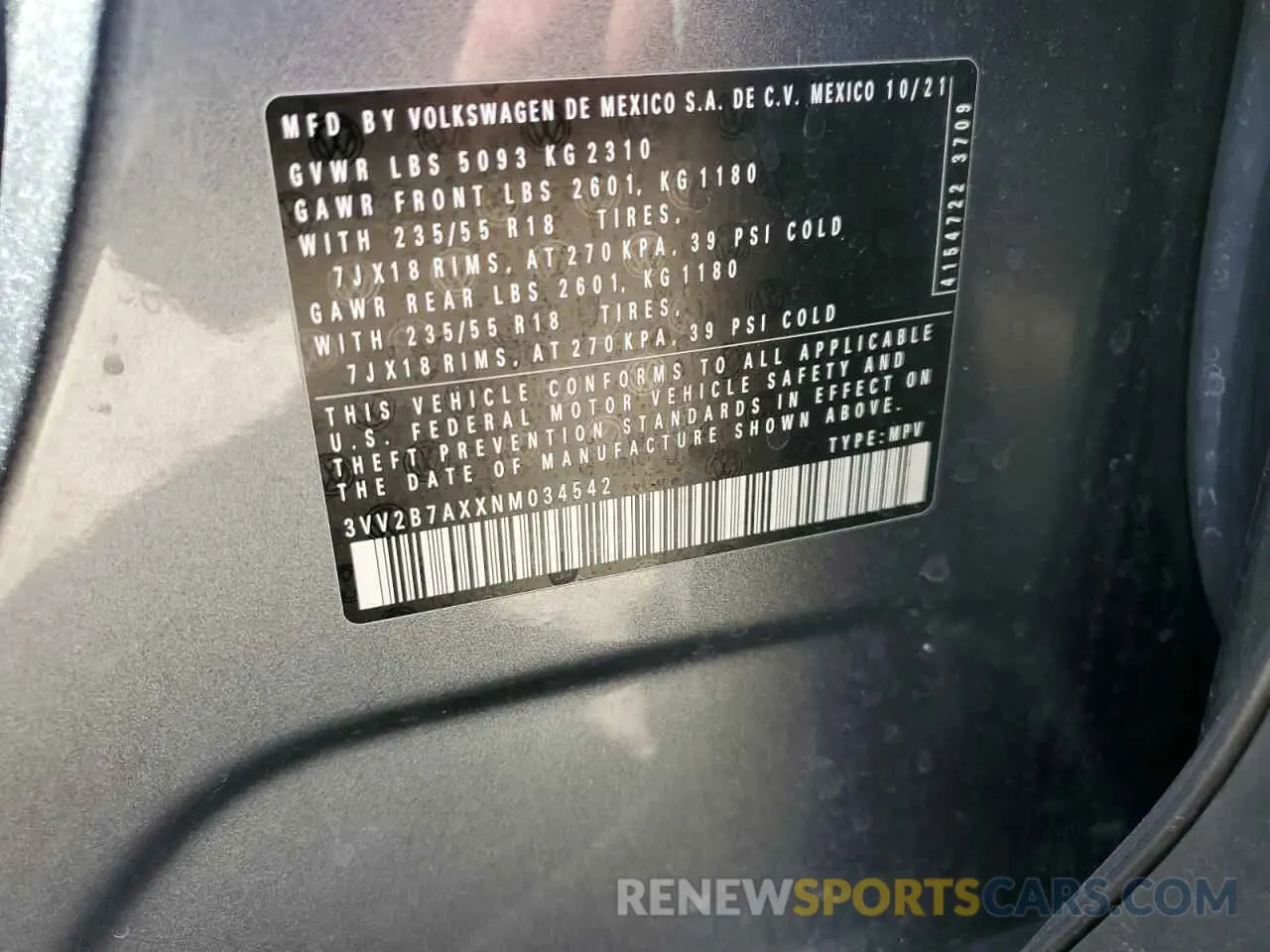 14 fotografías del automóvil dañado 3VV2B7AXXNM034542 VOLKSWAGEN TIGUAN 2022