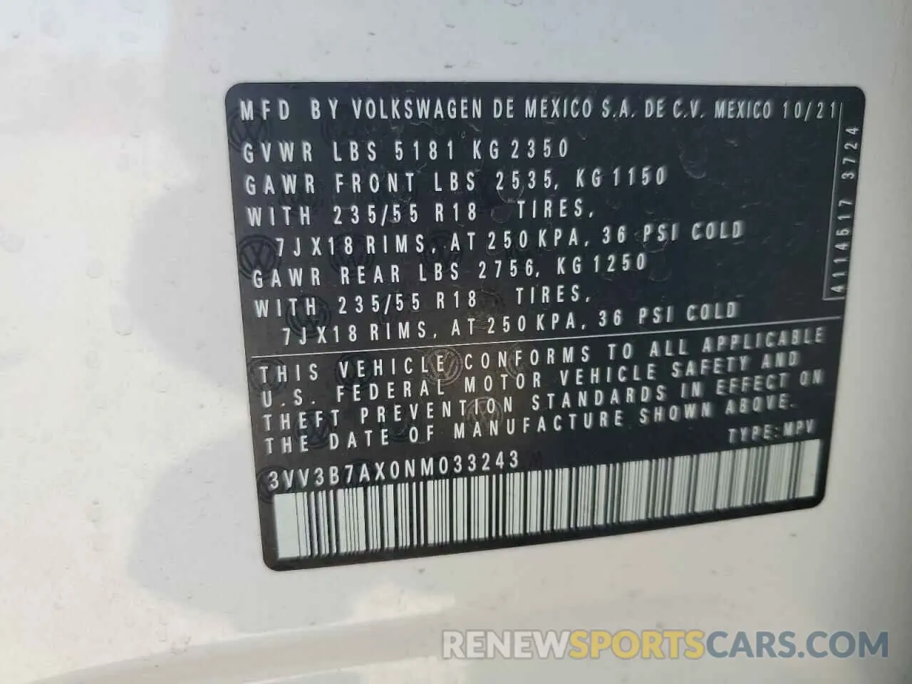 13 fotografías del automóvil dañado 3VV3B7AX0NM033243 VOLKSWAGEN TIGUAN 2022