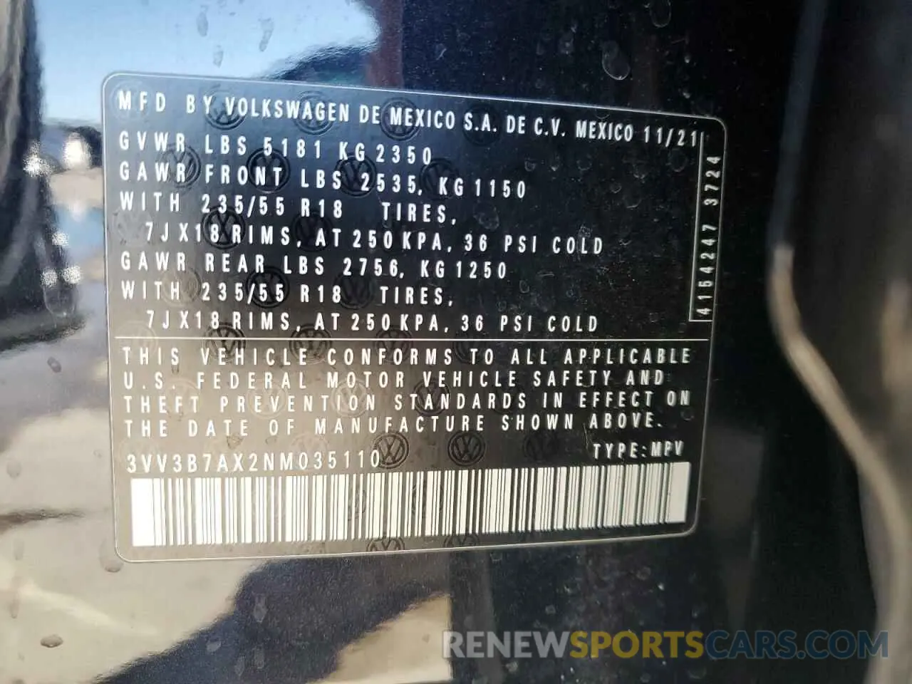14 fotografías del automóvil dañado 3VV3B7AX2NM035110 VOLKSWAGEN TIGUAN 2022