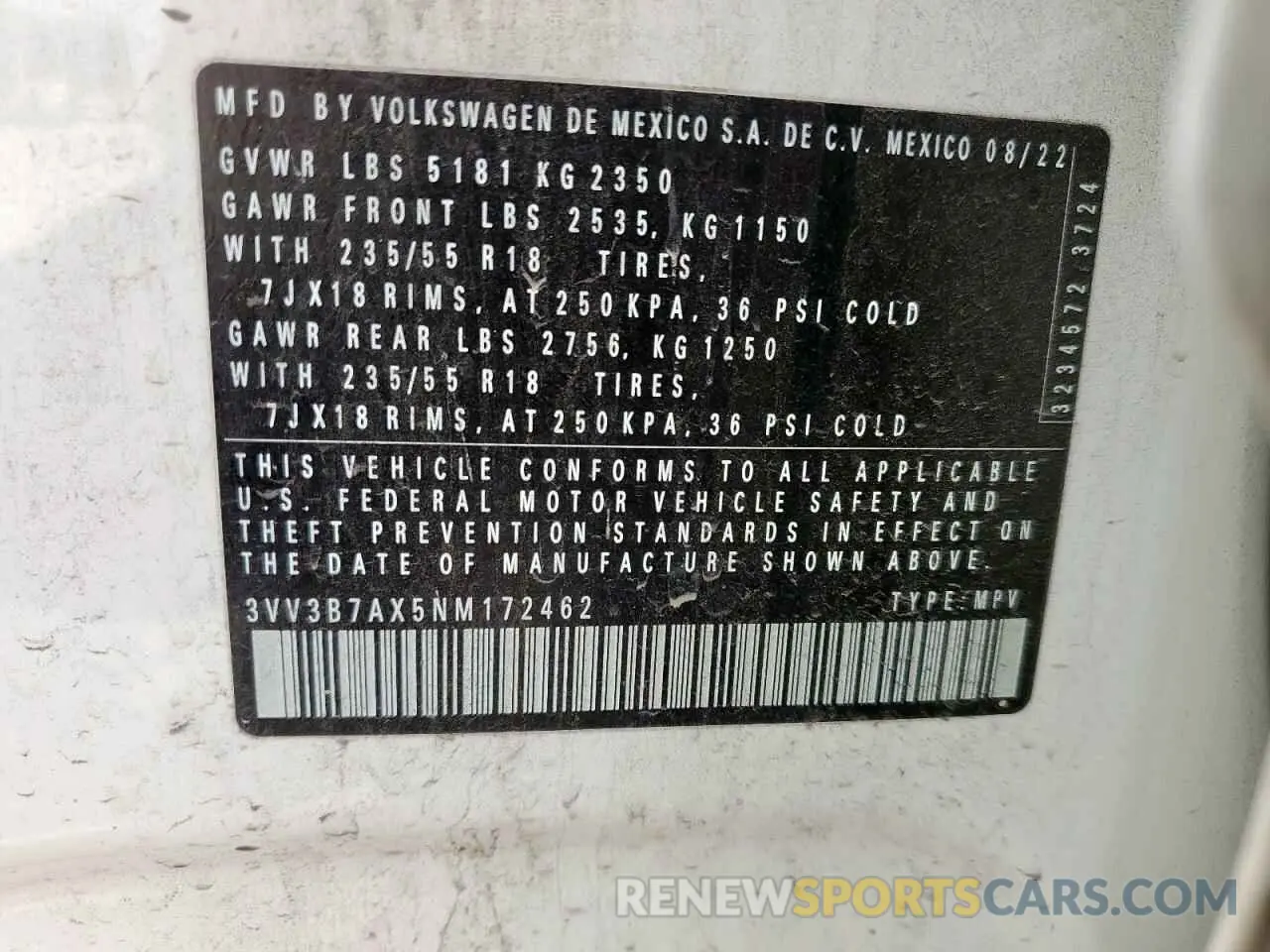 13 fotografías del automóvil dañado 3VV3B7AX5NM172462 VOLKSWAGEN TIGUAN 2022