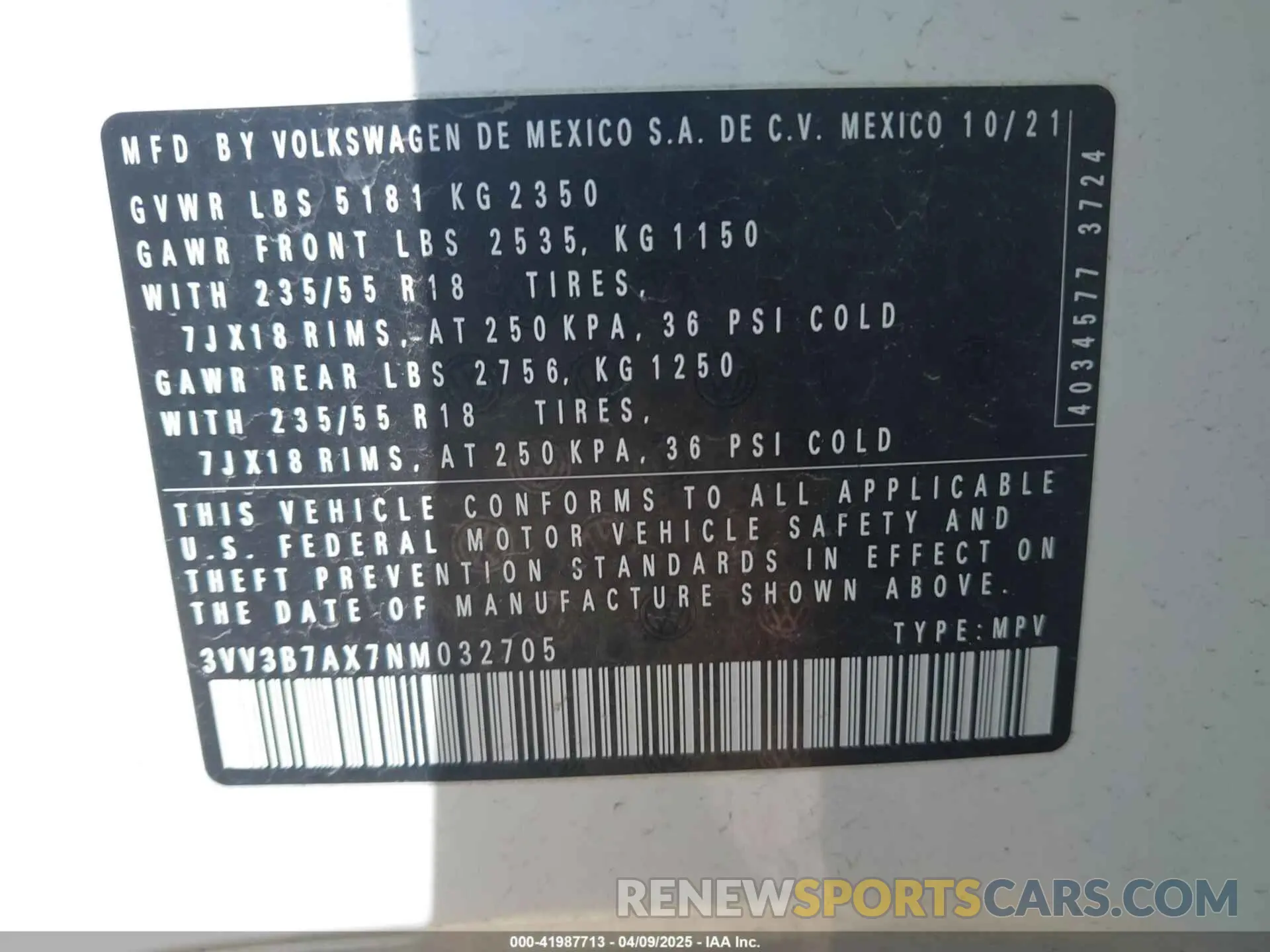9 fotografías del automóvil dañado 3VV3B7AX7NM032705 VOLKSWAGEN TIGUAN 2022