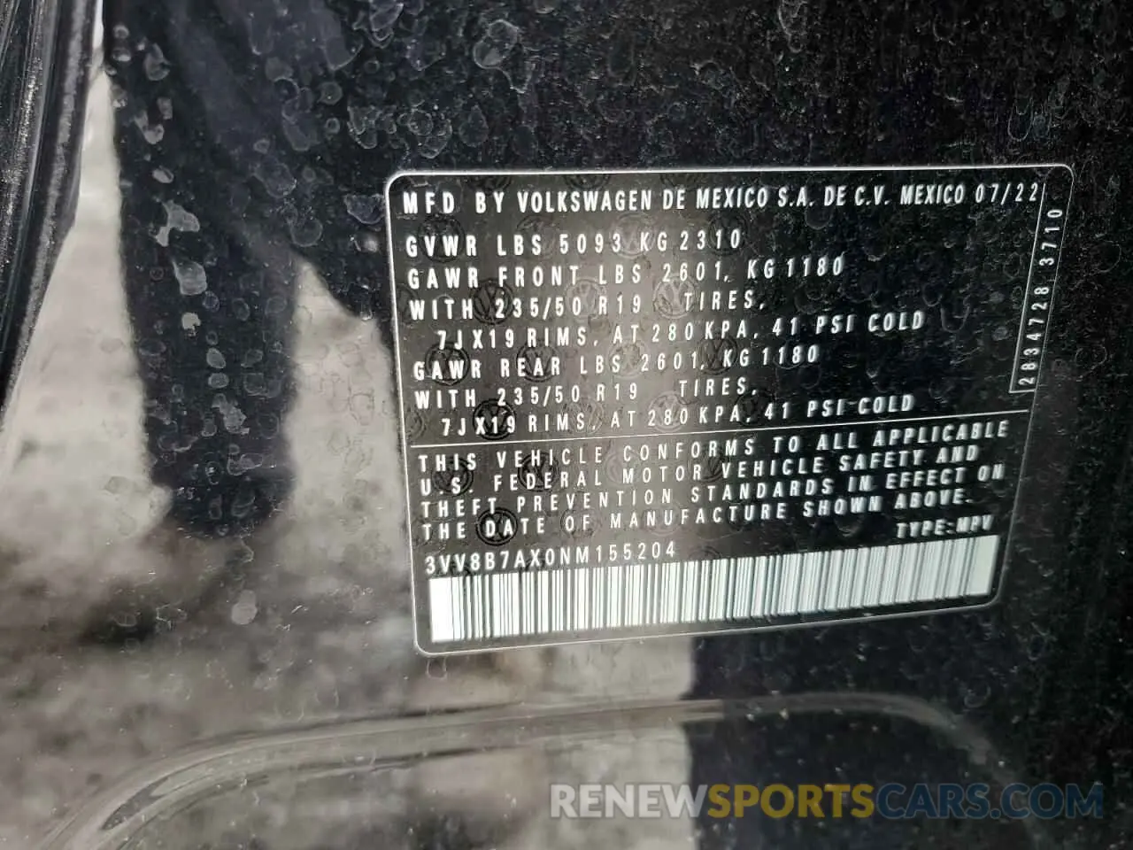 15 fotografías del automóvil dañado 3VV8B7AX0NM155204 VOLKSWAGEN TIGUAN 2022