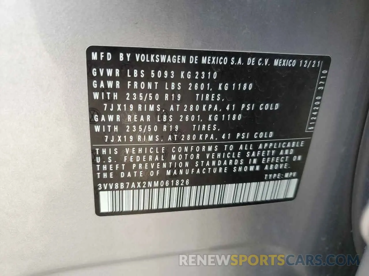 14 fotografías del automóvil dañado 3VV8B7AX2NM061826 VOLKSWAGEN TIGUAN 2022