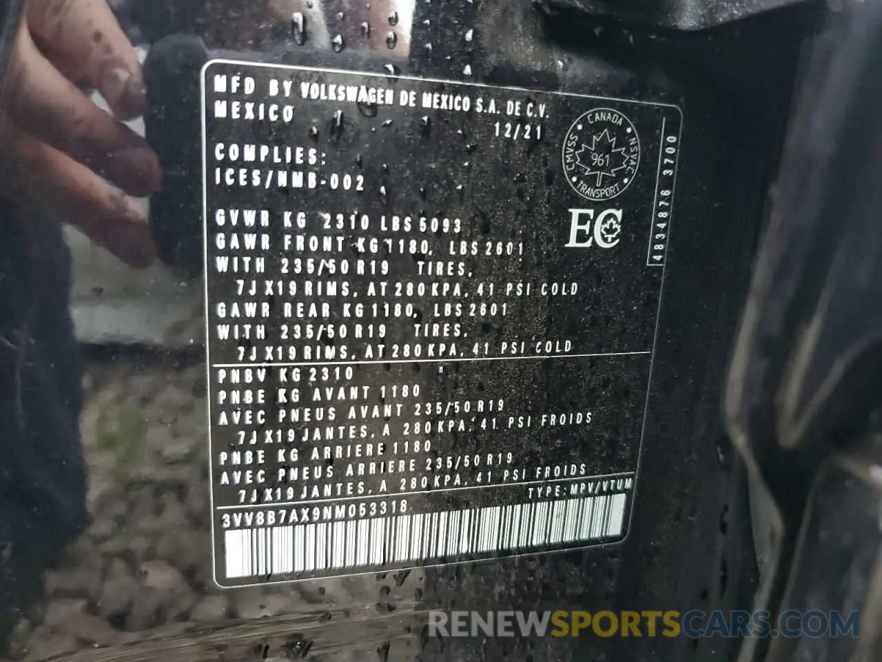 13 fotografías del automóvil dañado 3VV8B7AX9NM053318 VOLKSWAGEN TIGUAN 2022