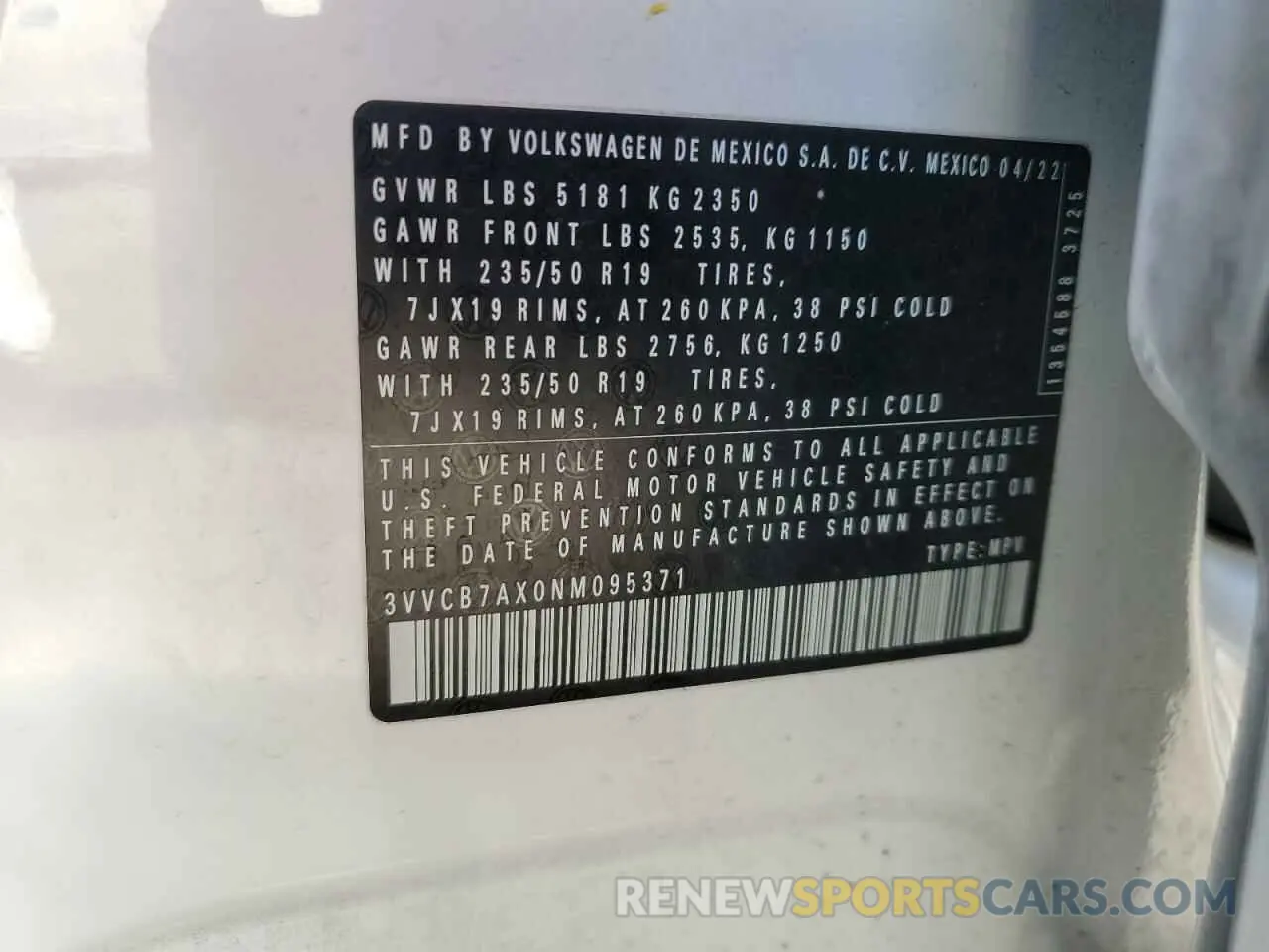 13 fotografías del automóvil dañado 3VVCB7AX0NM095371 VOLKSWAGEN TIGUAN 2022