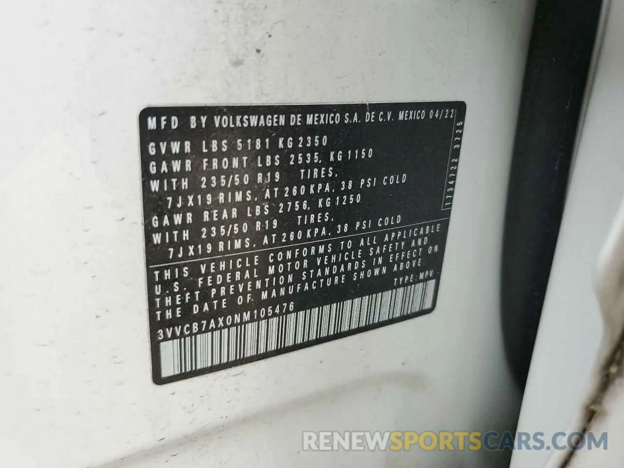 13 fotografías del automóvil dañado 3VVCB7AX0NM105476 VOLKSWAGEN TIGUAN 2022