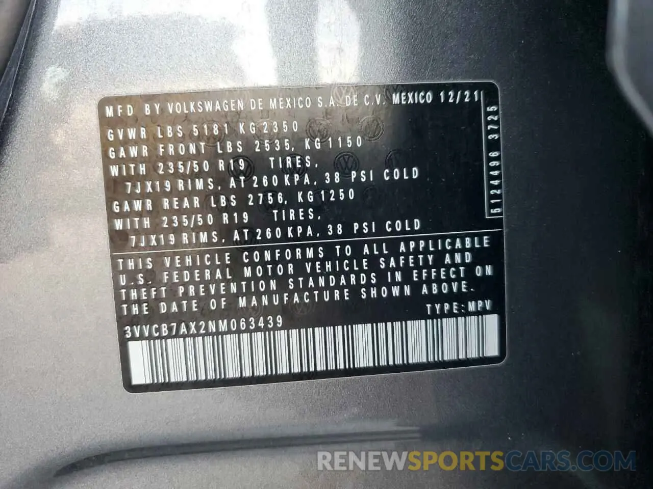 13 fotografías del automóvil dañado 3VVCB7AX2NM063439 VOLKSWAGEN TIGUAN 2022