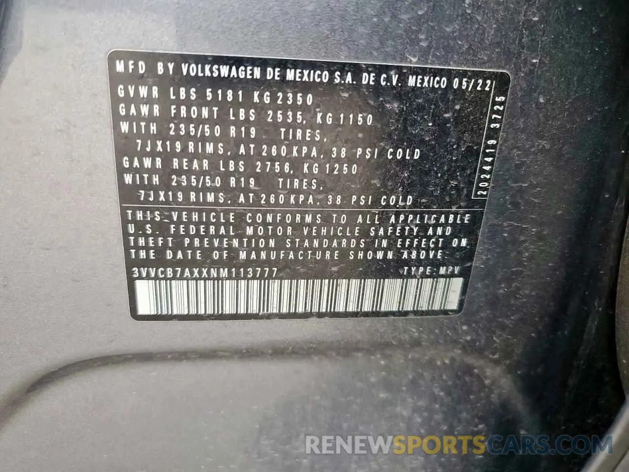 14 fotografías del automóvil dañado 3VVCB7AXXNM113777 VOLKSWAGEN TIGUAN 2022
