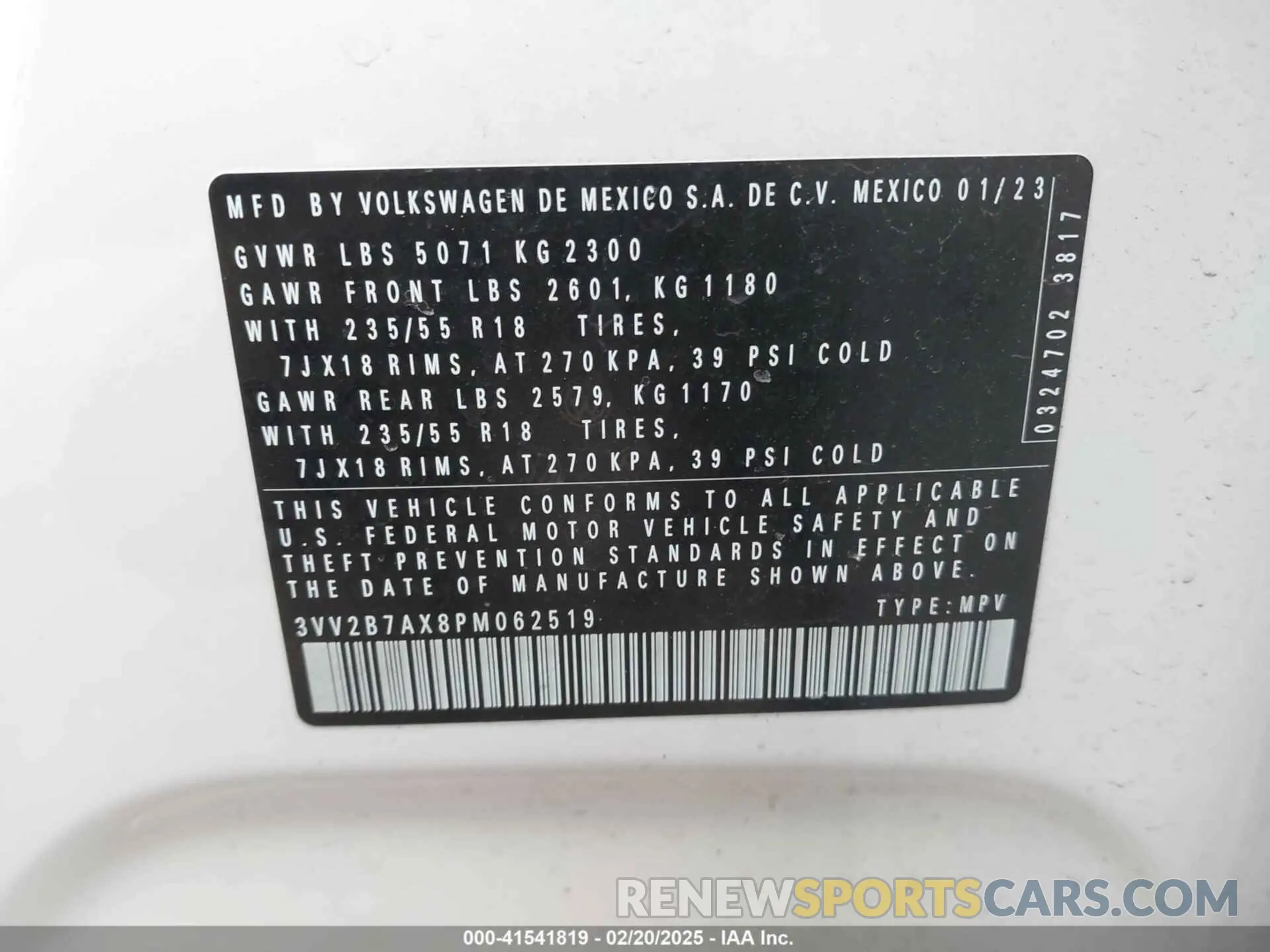 9 fotografías del automóvil dañado 3VV2B7AX8PM062519 VOLKSWAGEN TIGUAN 2023