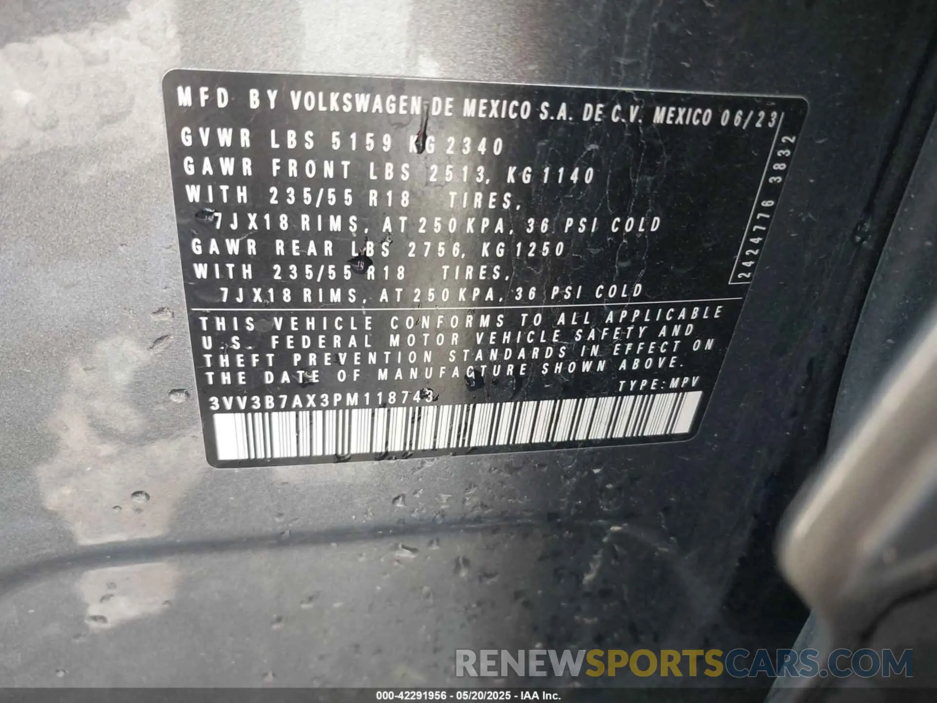 9 fotografías del automóvil dañado 3VV3B7AX3PM118743 VOLKSWAGEN TIGUAN 2023