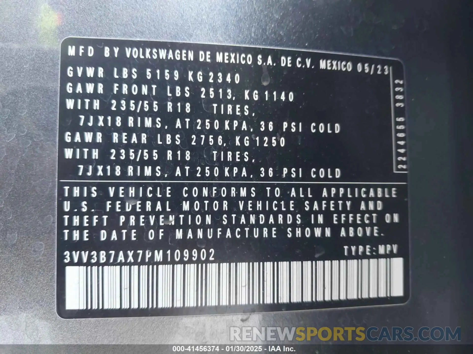 9 fotografías del automóvil dañado 3VV3B7AX7PM109902 VOLKSWAGEN TIGUAN 2023