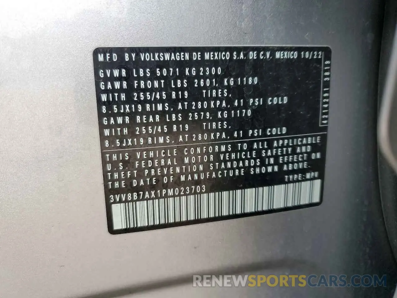 13 fotografías del automóvil dañado 3VV8B7AX1PM023703 VOLKSWAGEN TIGUAN 2023