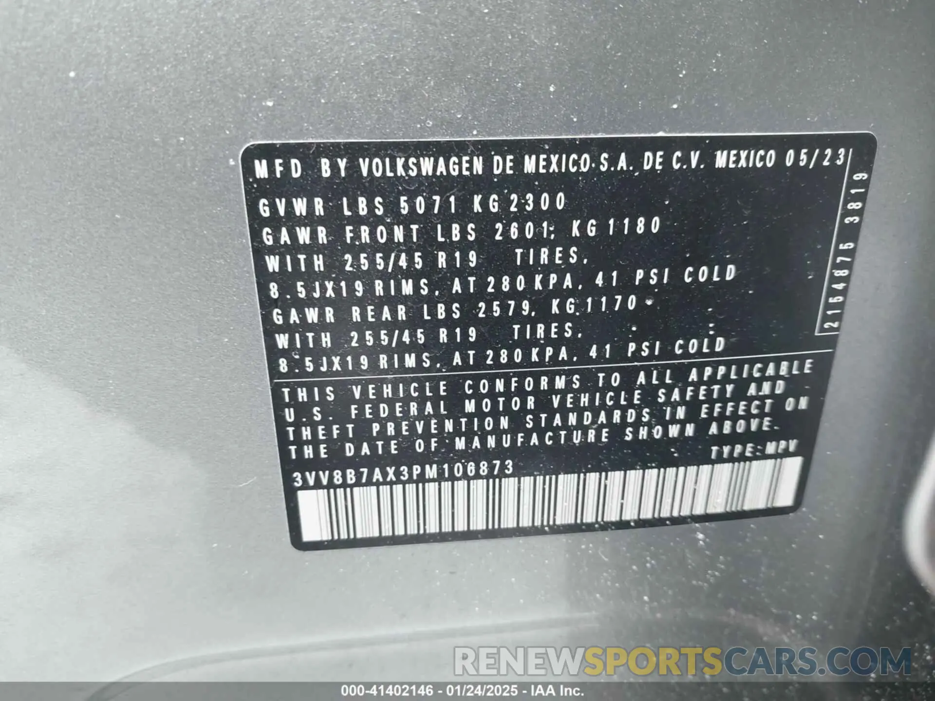 9 fotografías del automóvil dañado 3VV8B7AX3PM106873 VOLKSWAGEN TIGUAN 2023