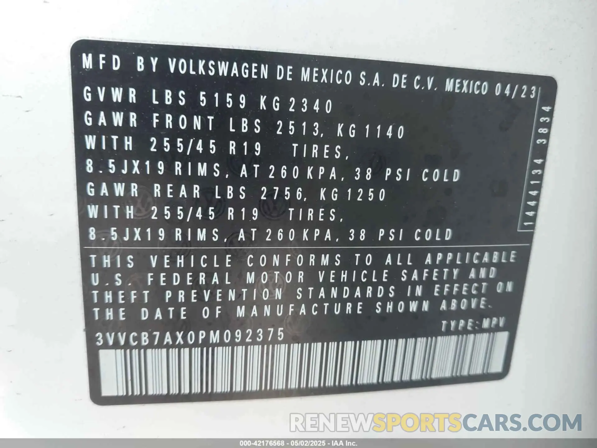 9 fotografías del automóvil dañado 3VVCB7AX0PM092375 VOLKSWAGEN TIGUAN 2023