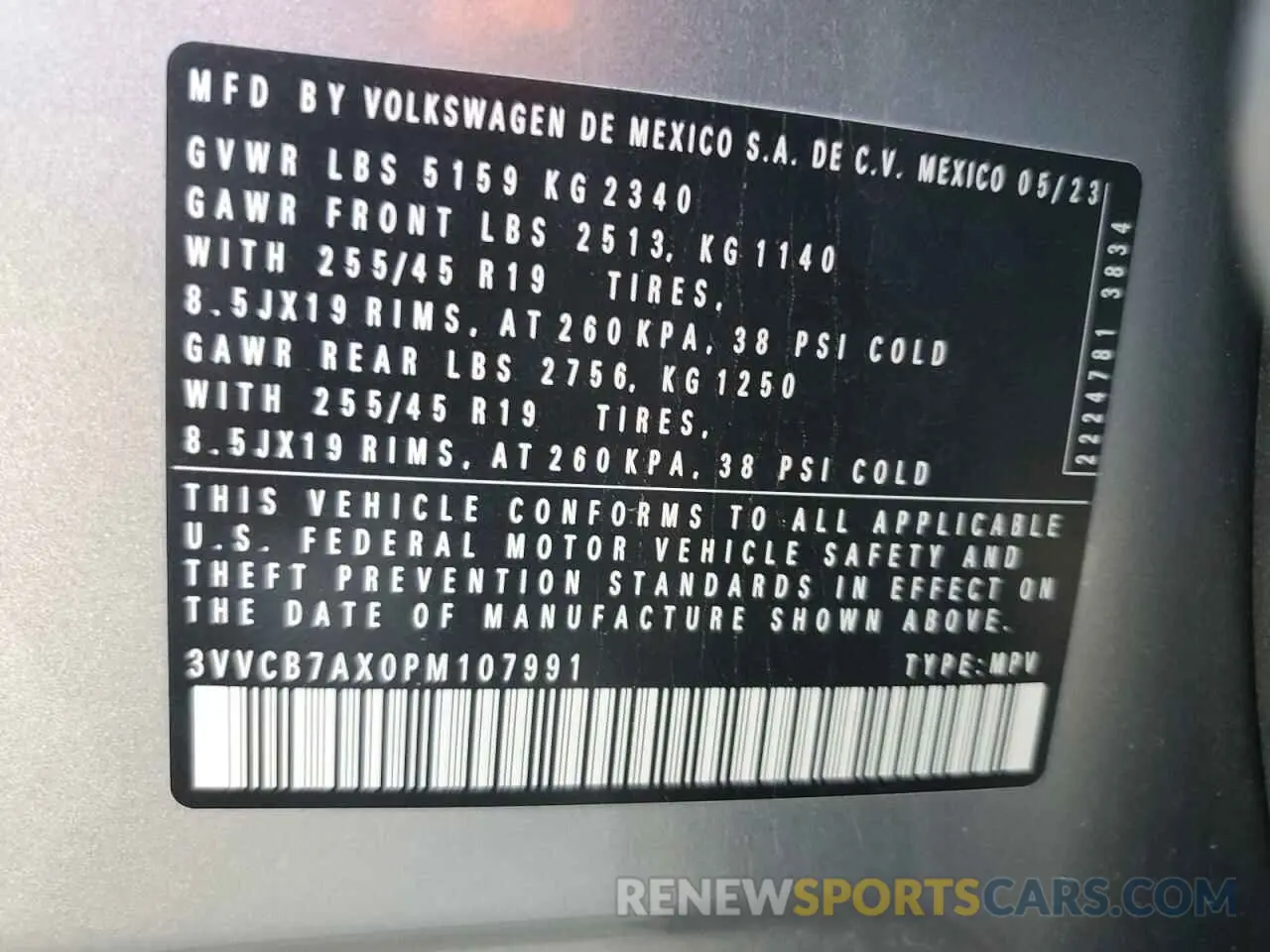 13 fotografías del automóvil dañado 3VVCB7AX0PM107991 VOLKSWAGEN TIGUAN 2023