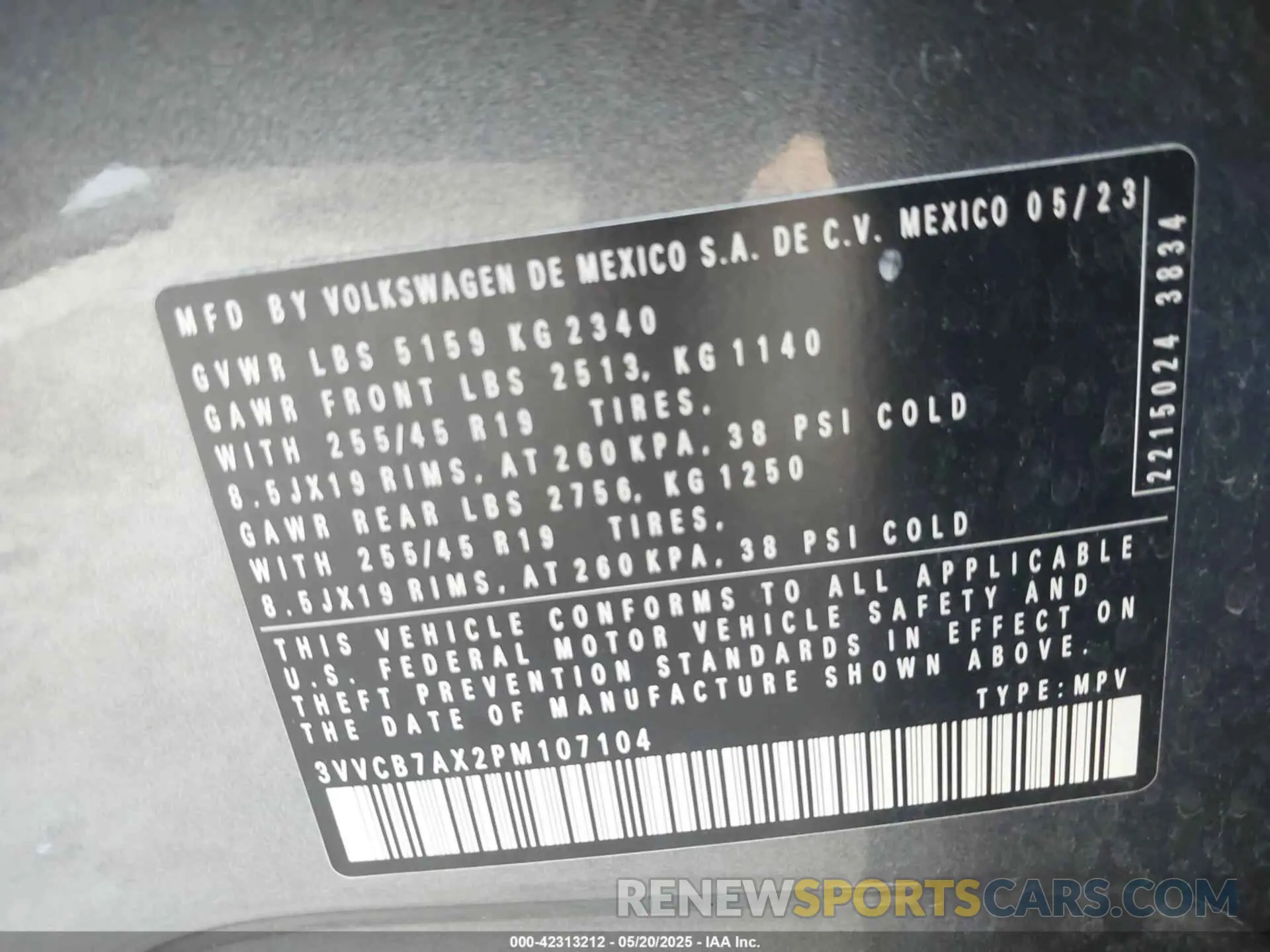 9 fotografías del automóvil dañado 3VVCB7AX2PM107104 VOLKSWAGEN TIGUAN 2023