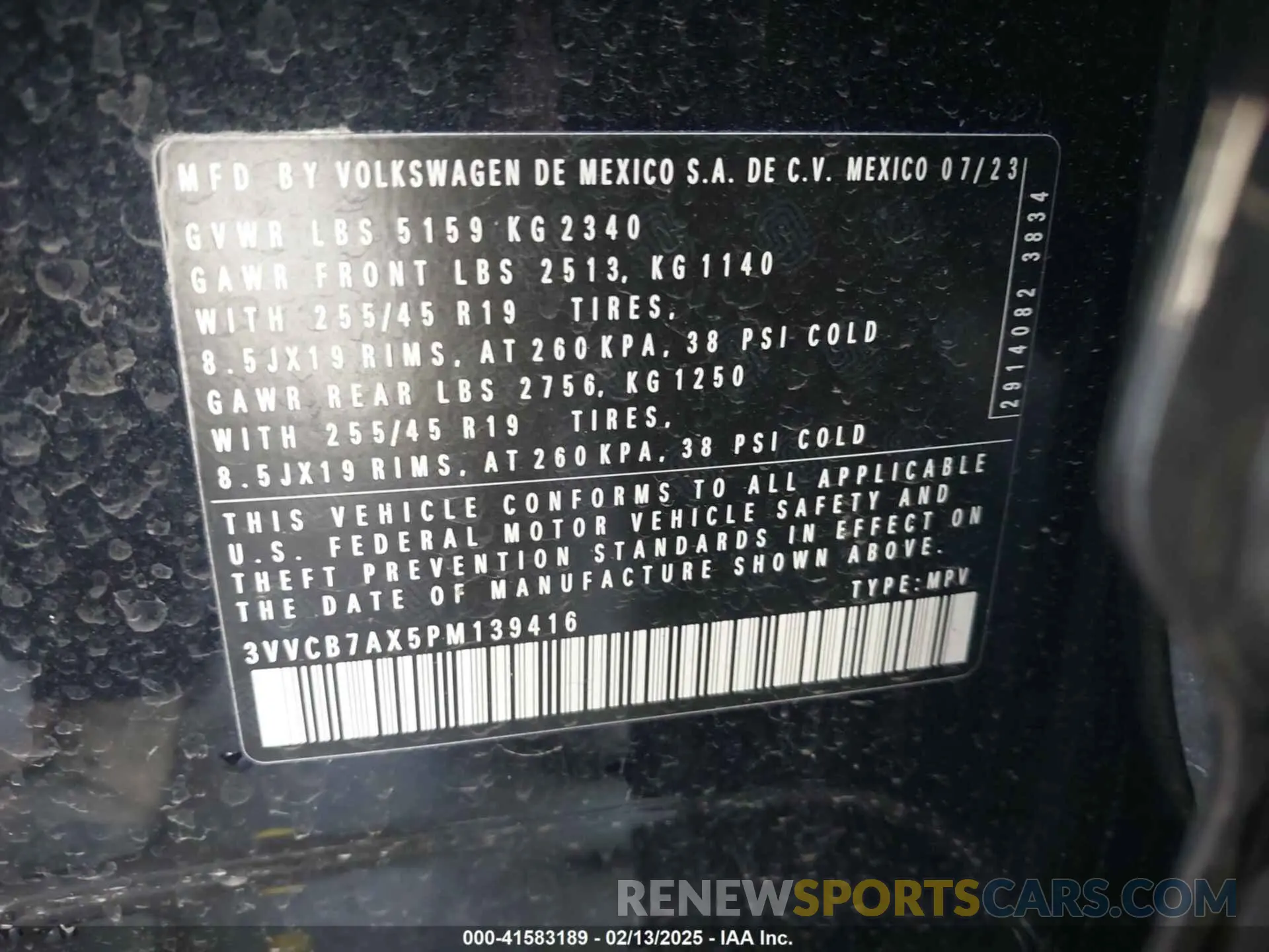9 fotografías del automóvil dañado 3VVCB7AX5PM139416 VOLKSWAGEN TIGUAN 2023